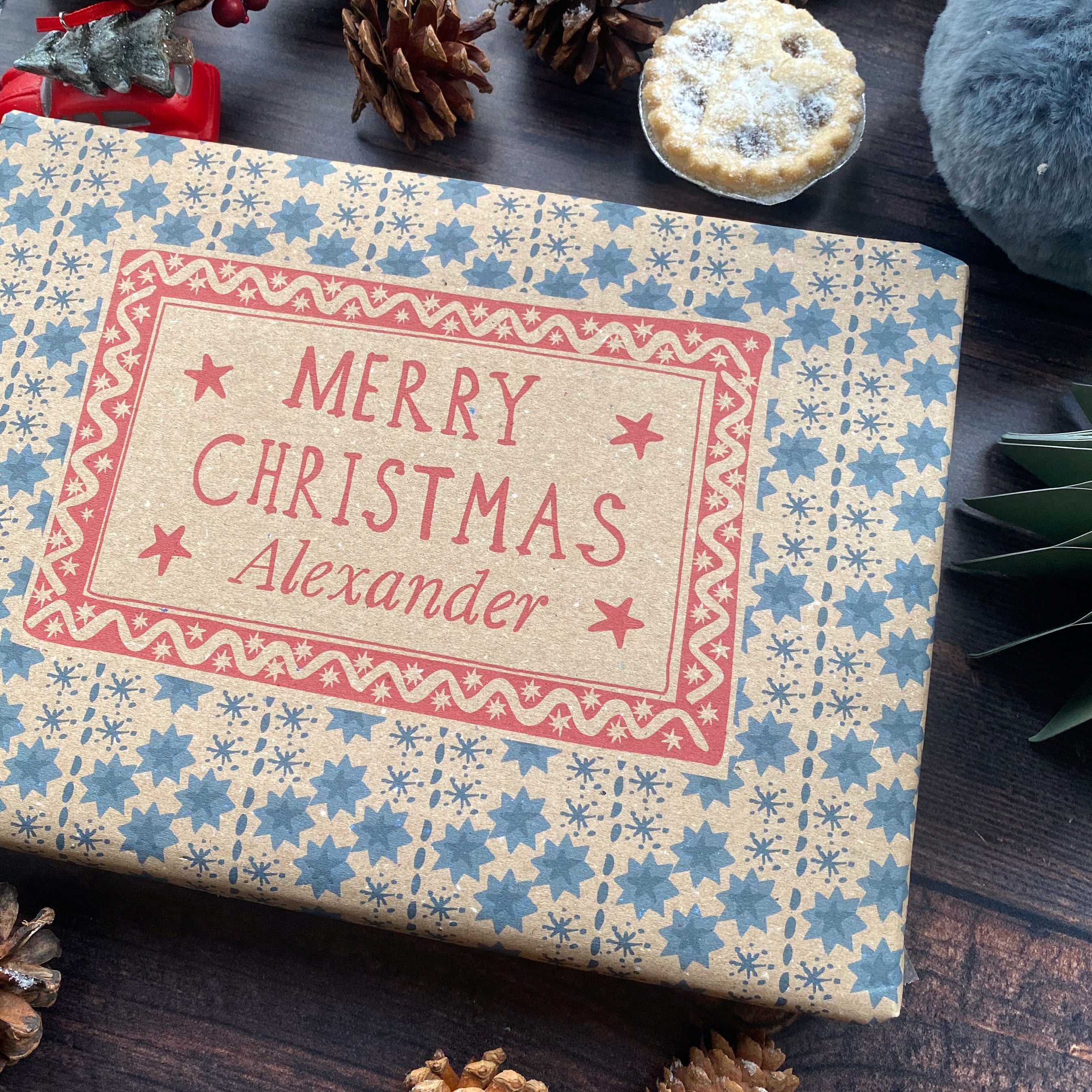 Christmas Personalised Name Paper Fibre Manilla Kraft Wrapping Paper