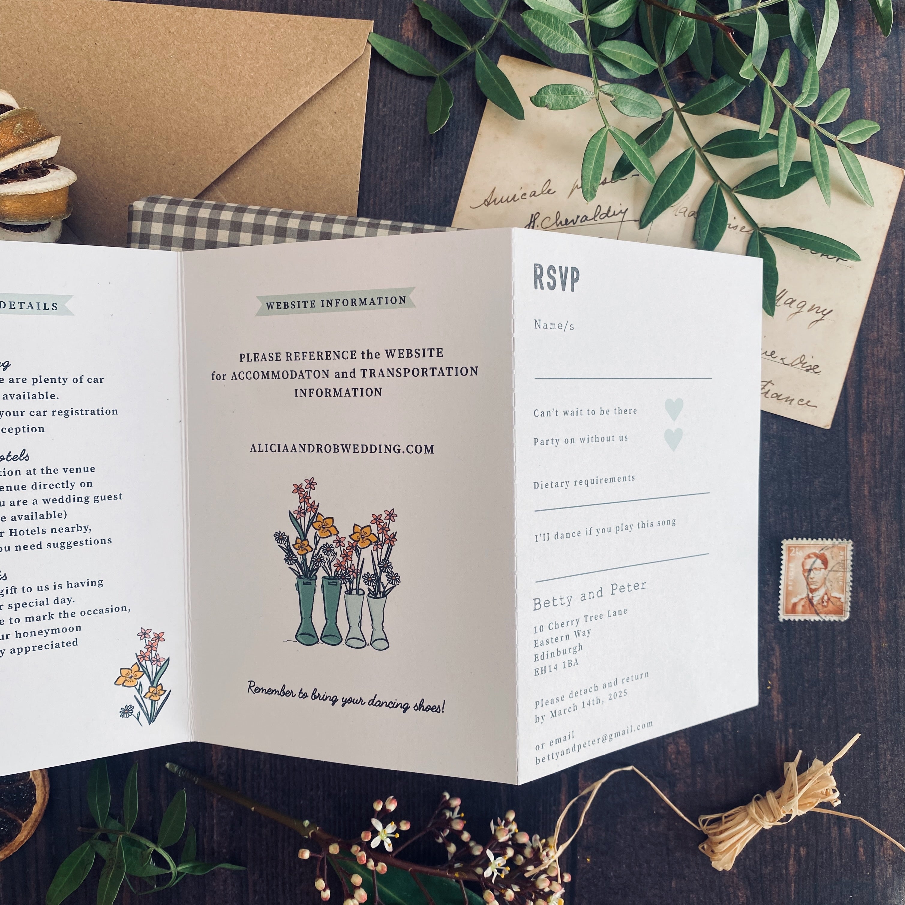 Wellie & Wildflower Four Fold Wedding Invitation