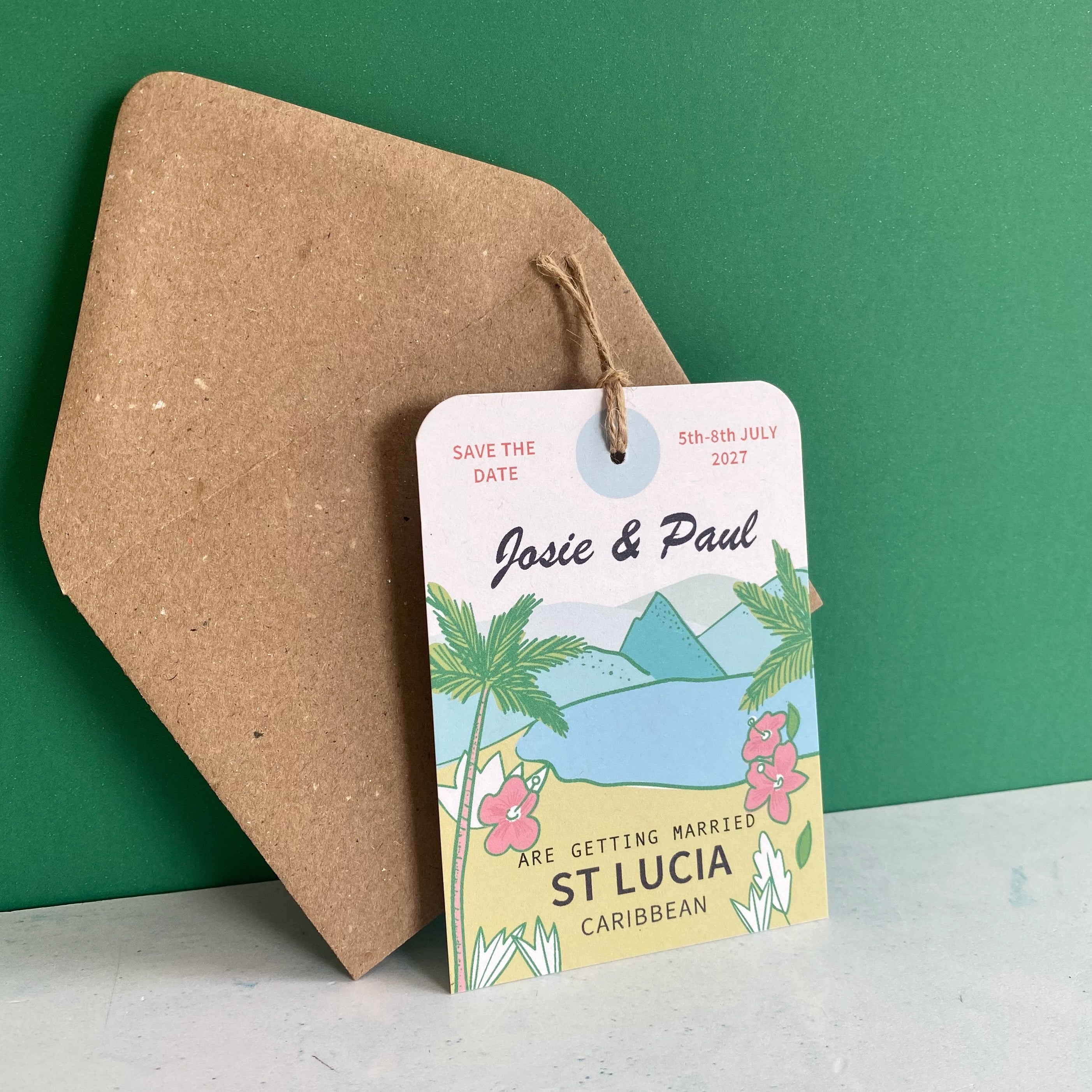 St Lucia  Illustration Save the Date Luggage Tag