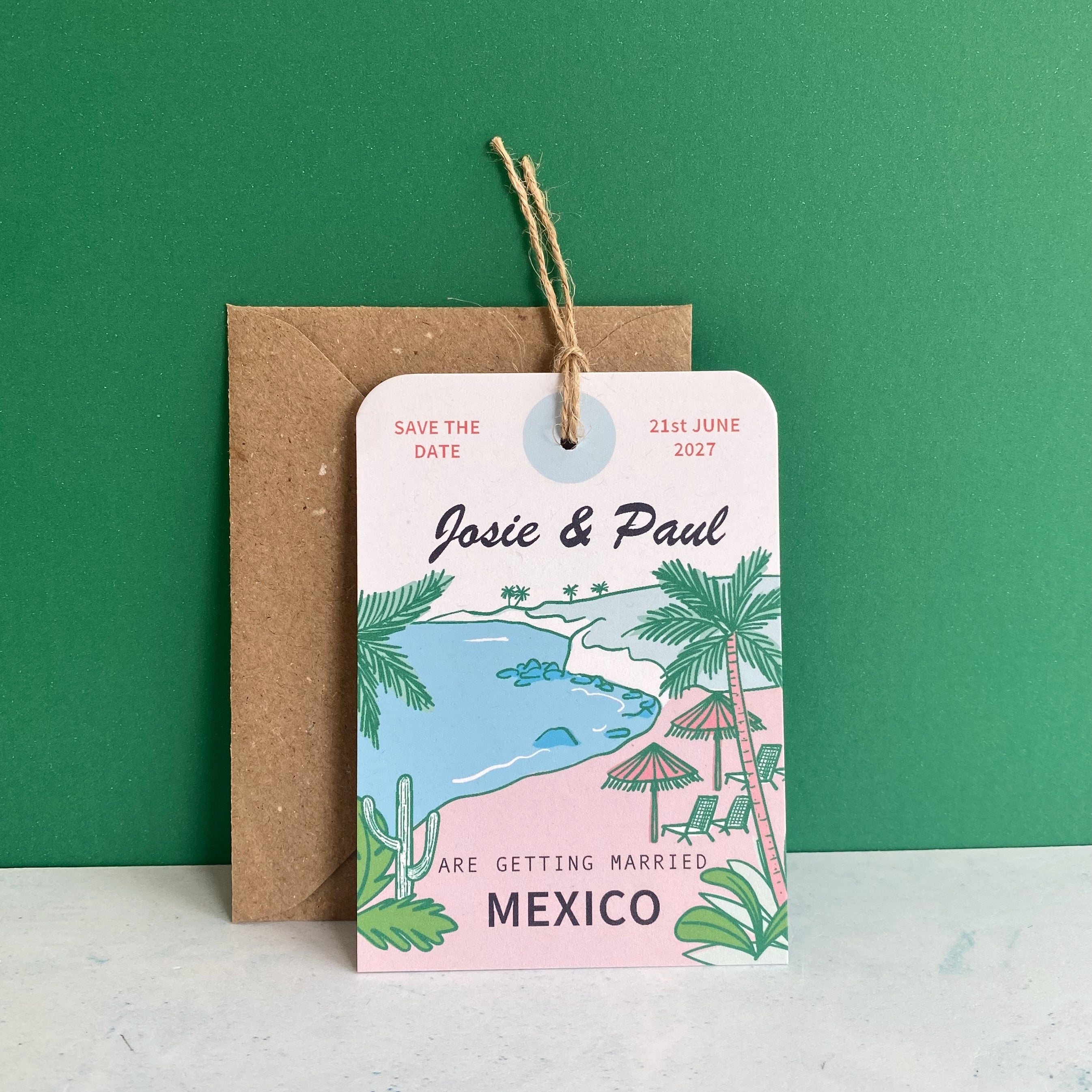 Mexico Illustration Save the Date Luggage Tag