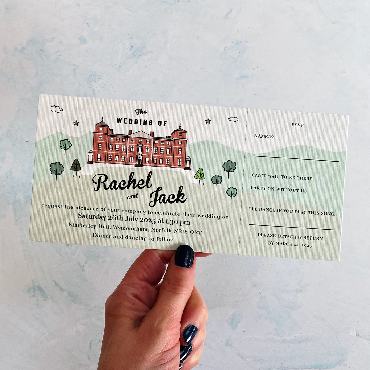 Wedding Venue Illustration Ticket Invitation