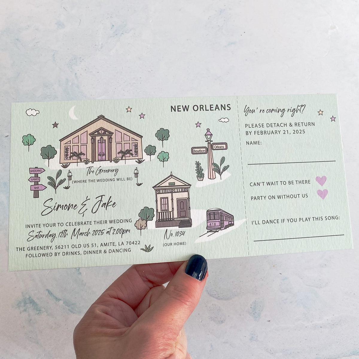 Wedding Map Bespoke Ticket Style Invitation