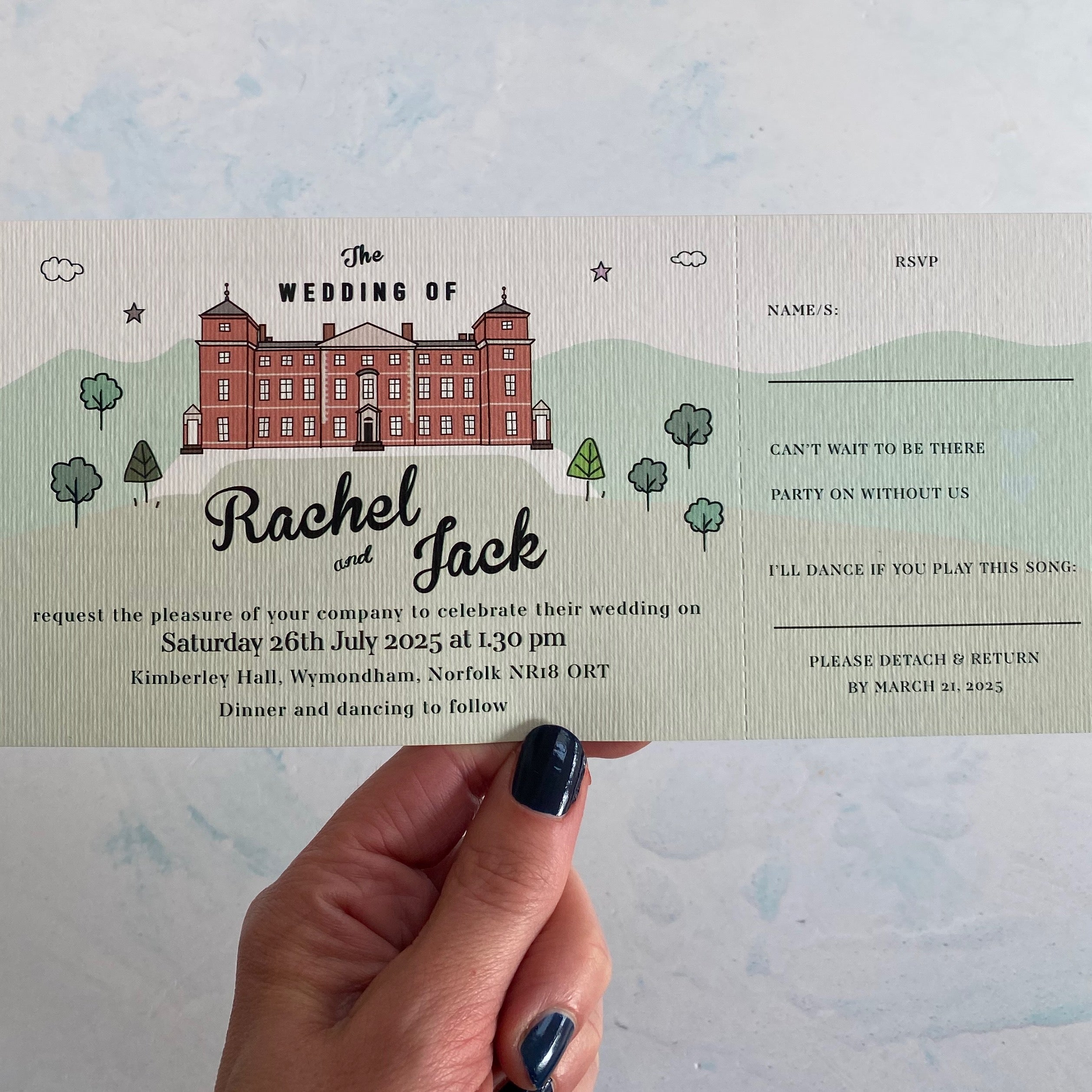 Wedding Venue Illustration Ticket Invitation