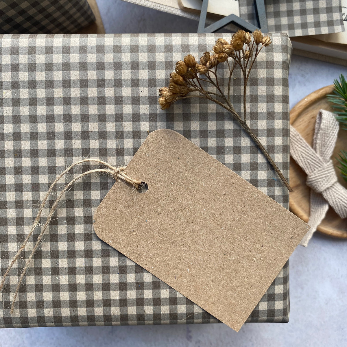 Paper Fibre Plain Gift Tag + twine x 5