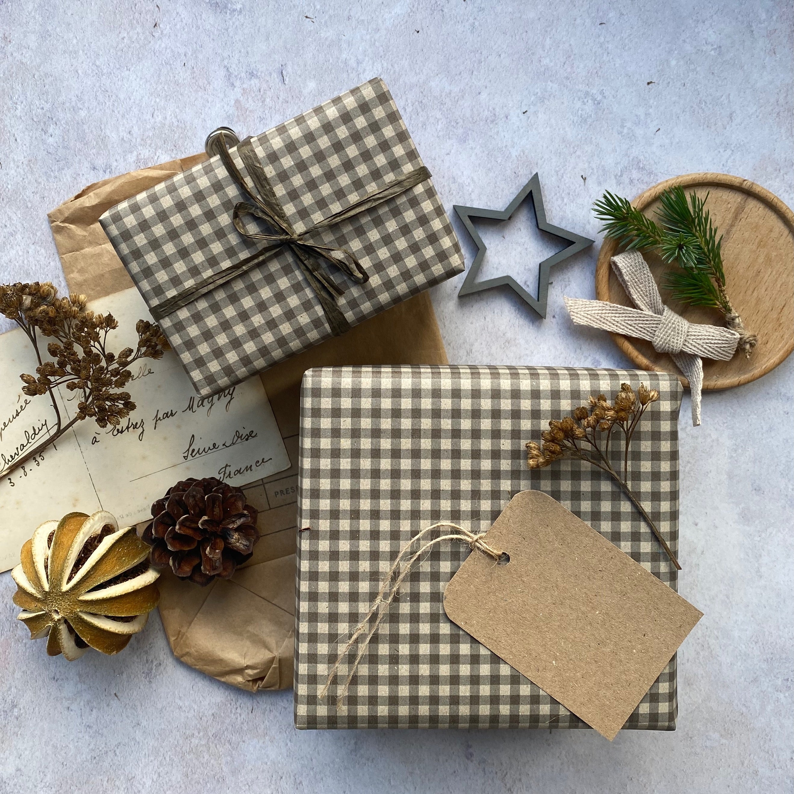 Mocha Coloured Gingham Christmas Wrapping paper