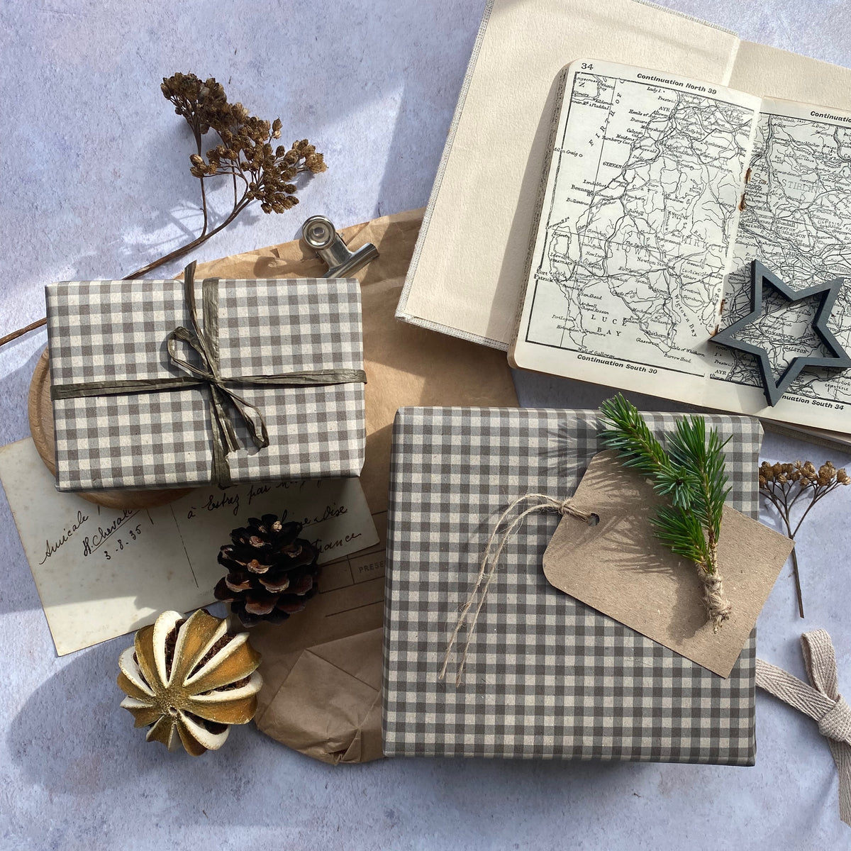 Mocha Coloured Gingham Christmas Wrapping paper