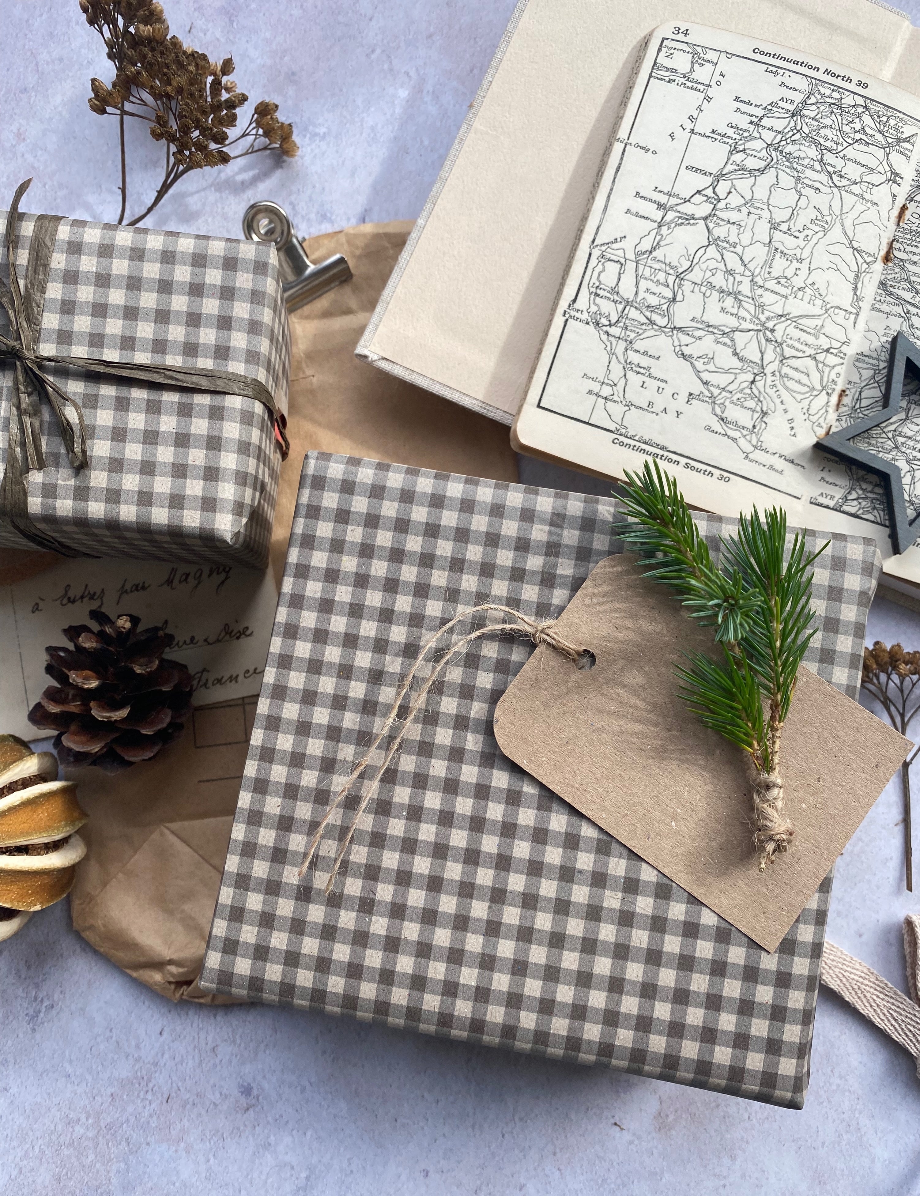 Mocha Coloured Gingham Christmas Wrapping paper