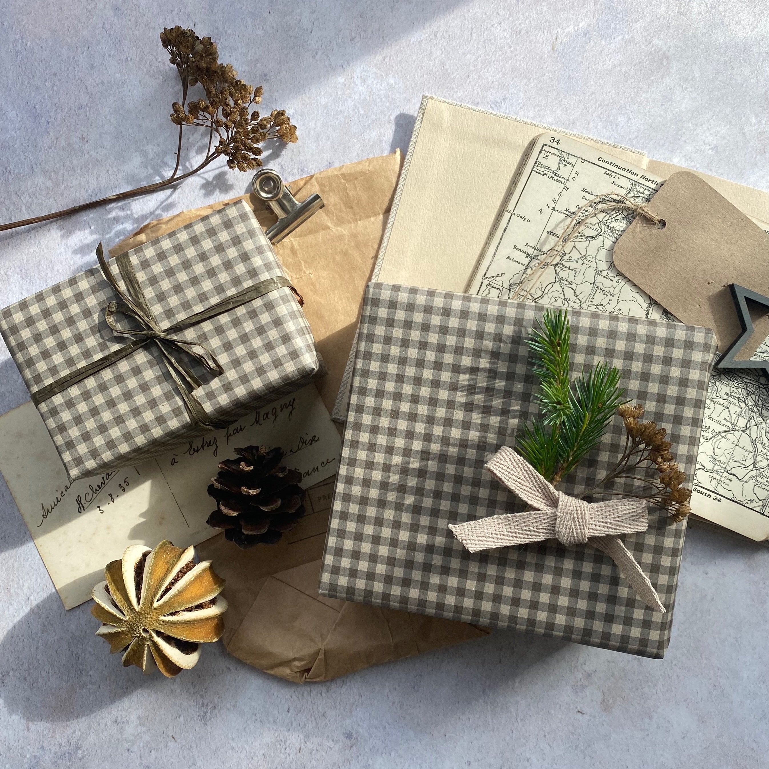 Mocha Coloured Gingham Christmas Wrapping paper