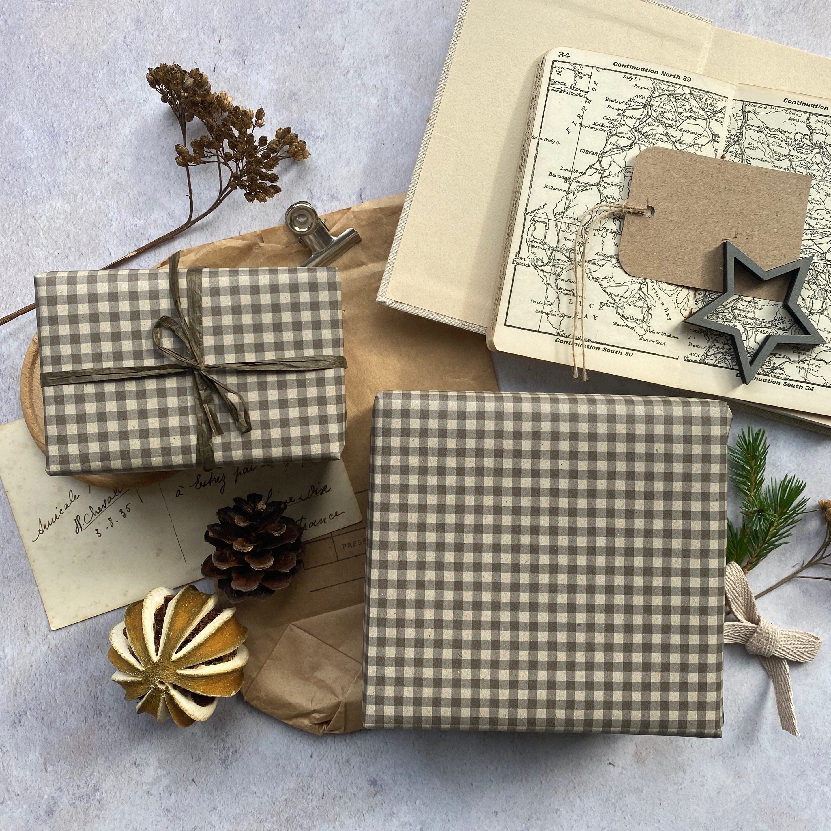 Mocha Coloured Gingham Christmas Wrapping paper