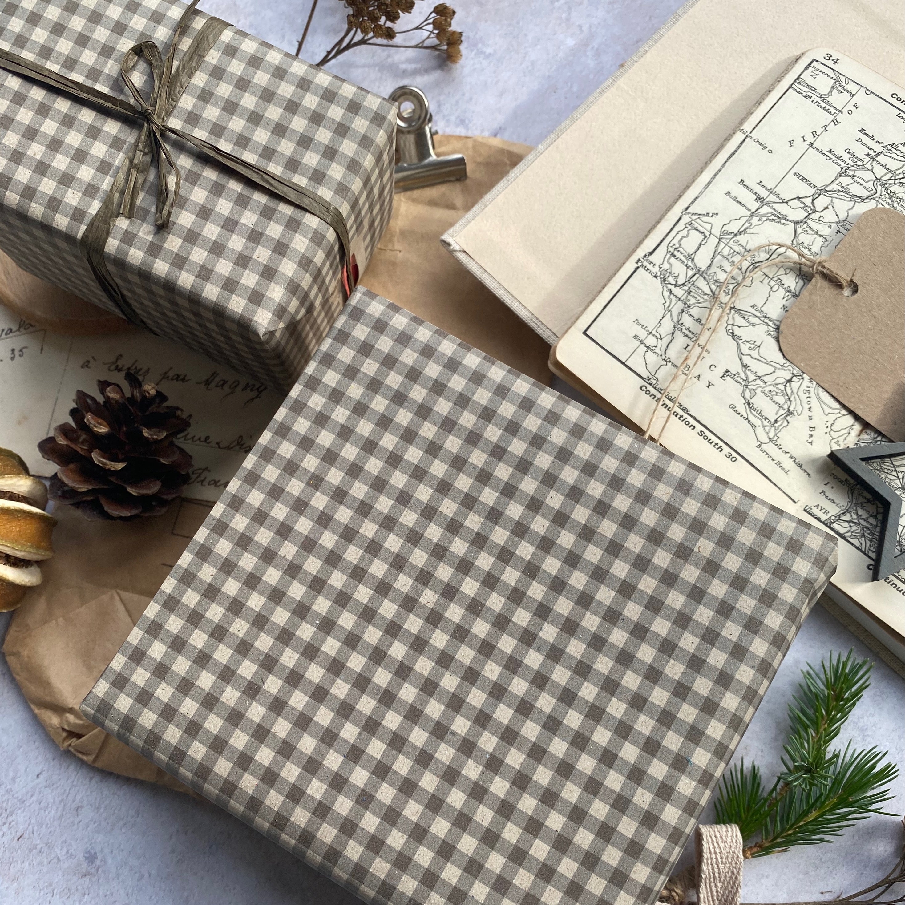 Mocha Coloured Gingham Christmas Wrapping paper