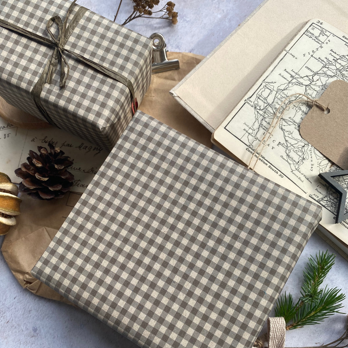 Mocha Coloured Gingham Christmas Wrapping paper