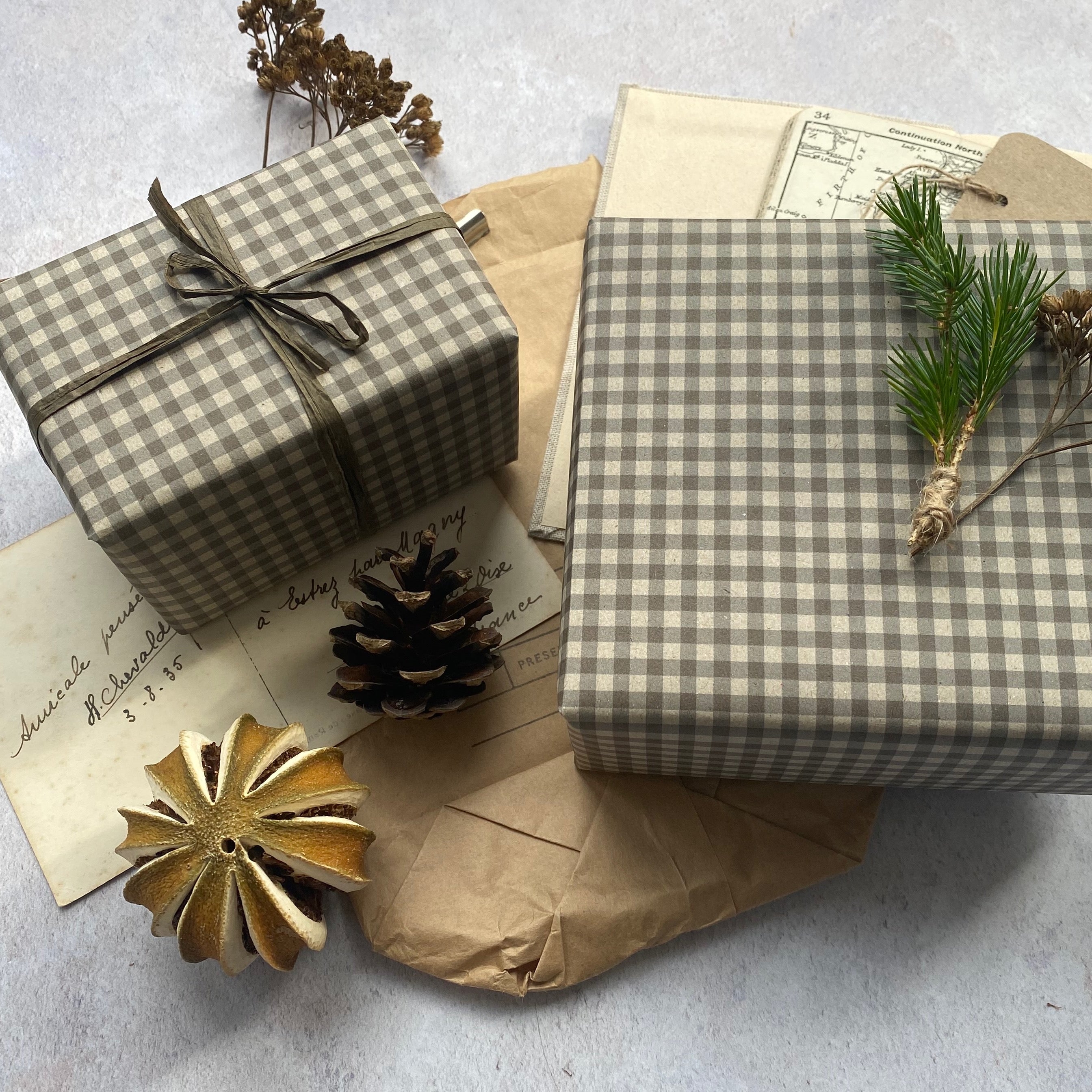 Mocha Coloured Gingham Christmas Wrapping paper