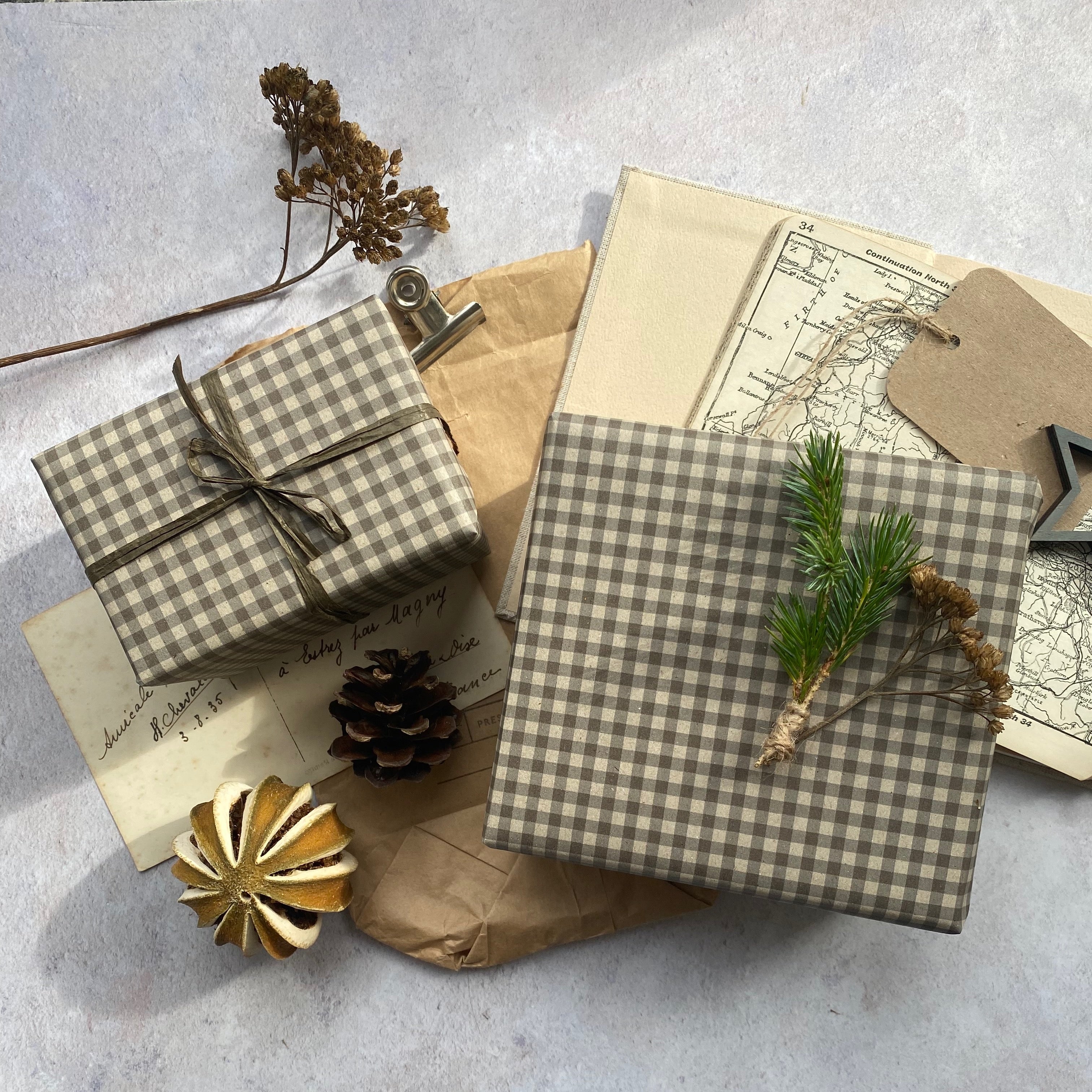 Mocha Coloured Gingham Christmas Wrapping paper