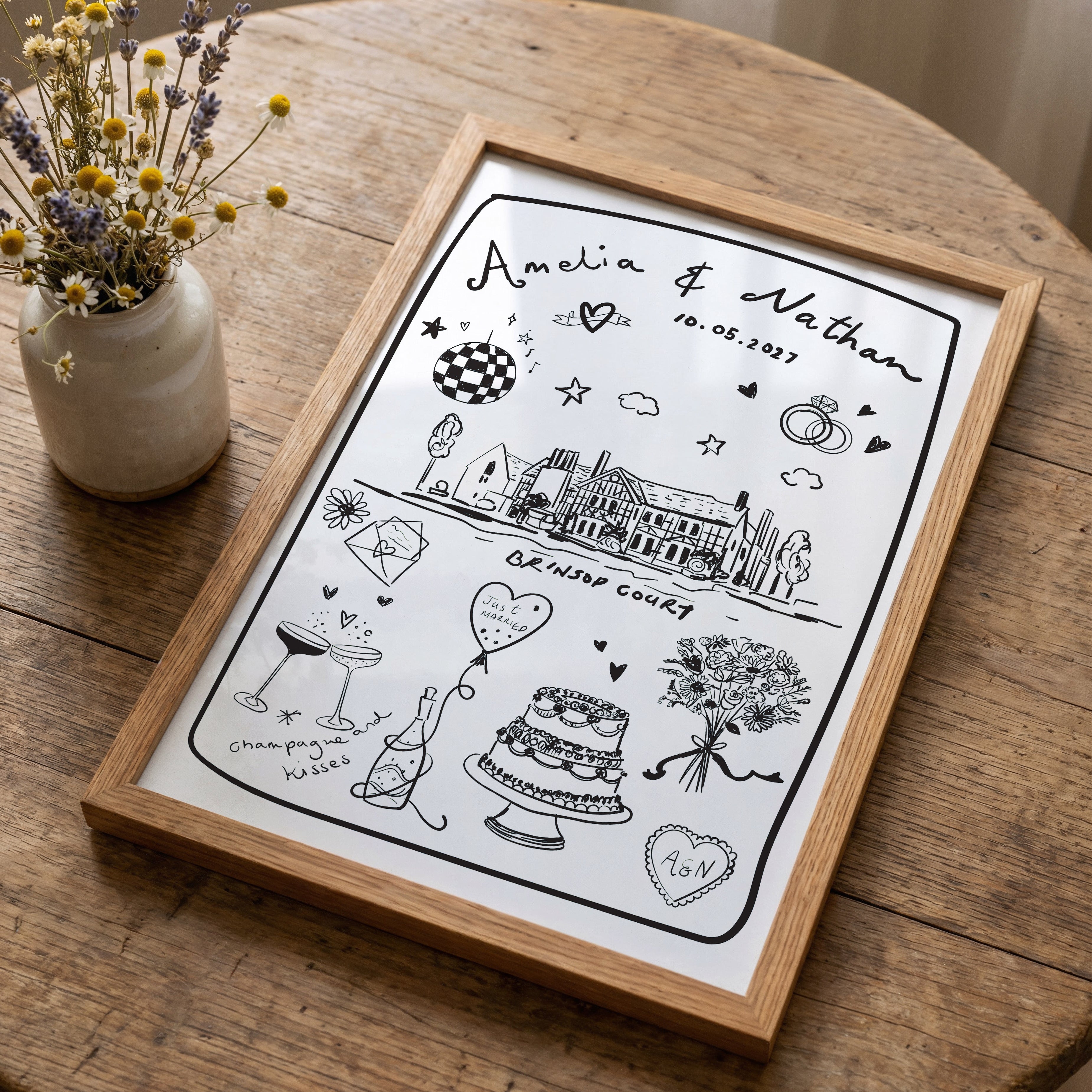 Personalised Hand-drawn Wedding Gift Poster