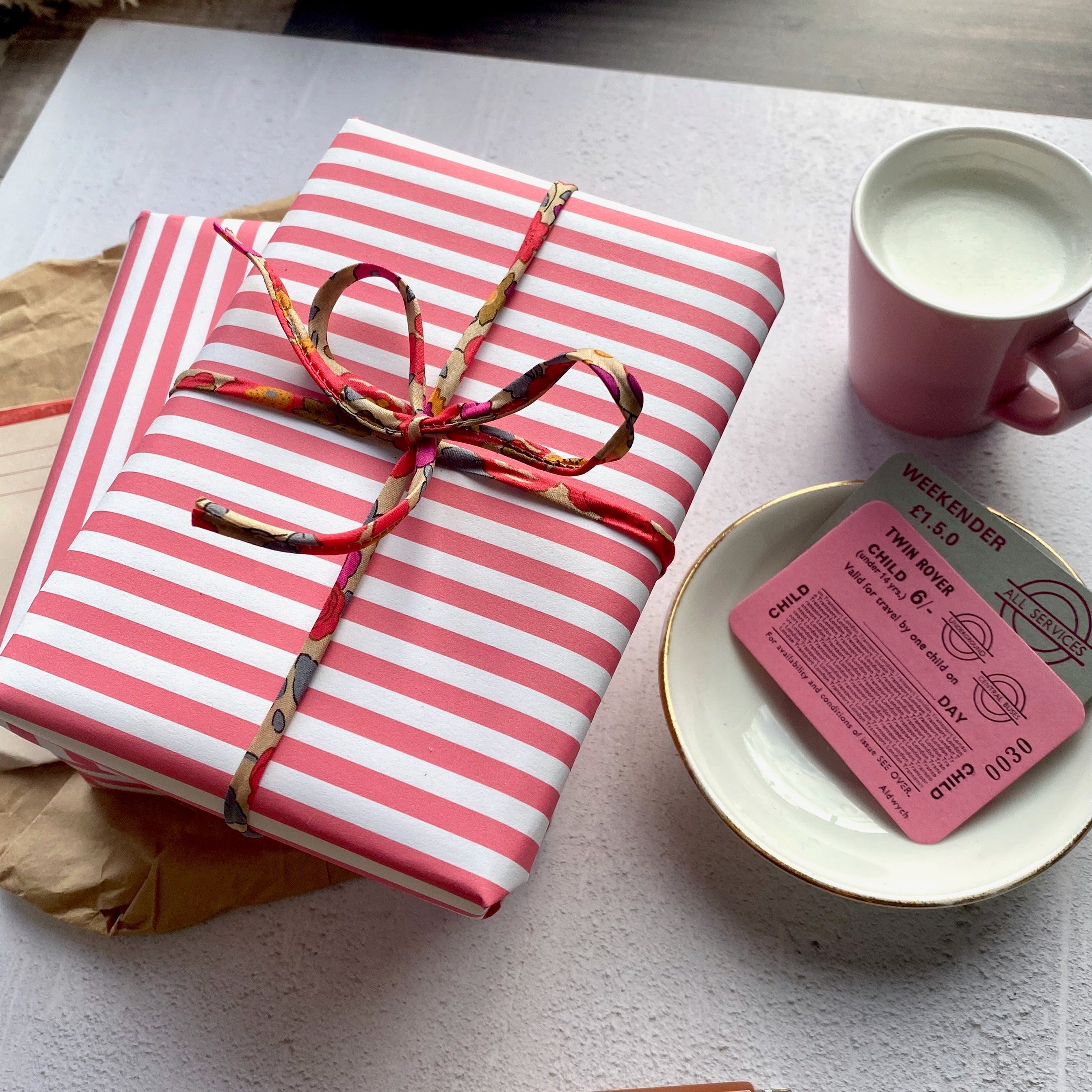 Pink Wide Stripe Paper Fibre 45 x 320mm Size Wrapping/Patterned Paper Sheet (Copy)