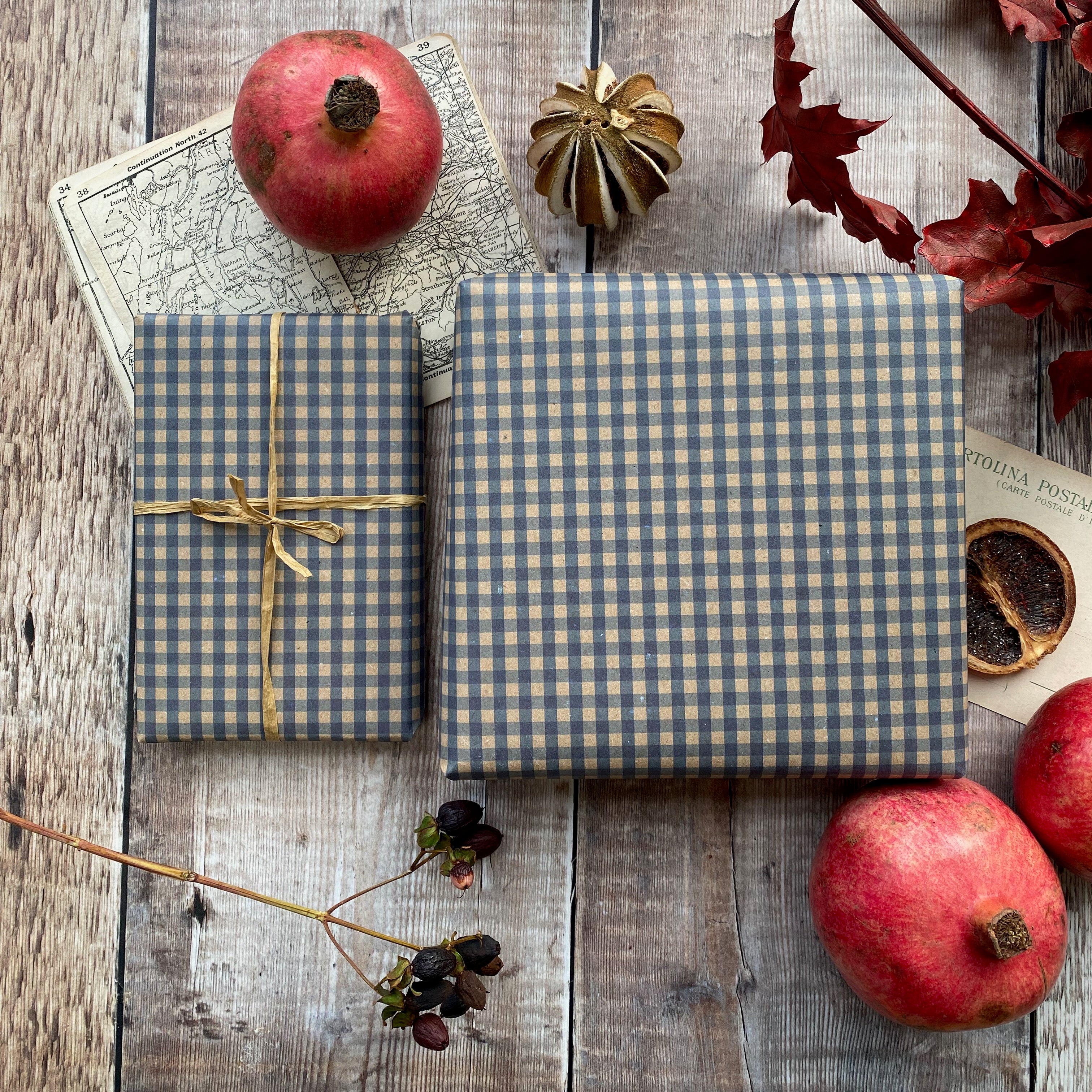 Blue Gingham Paper Fibre Wrapping Paper