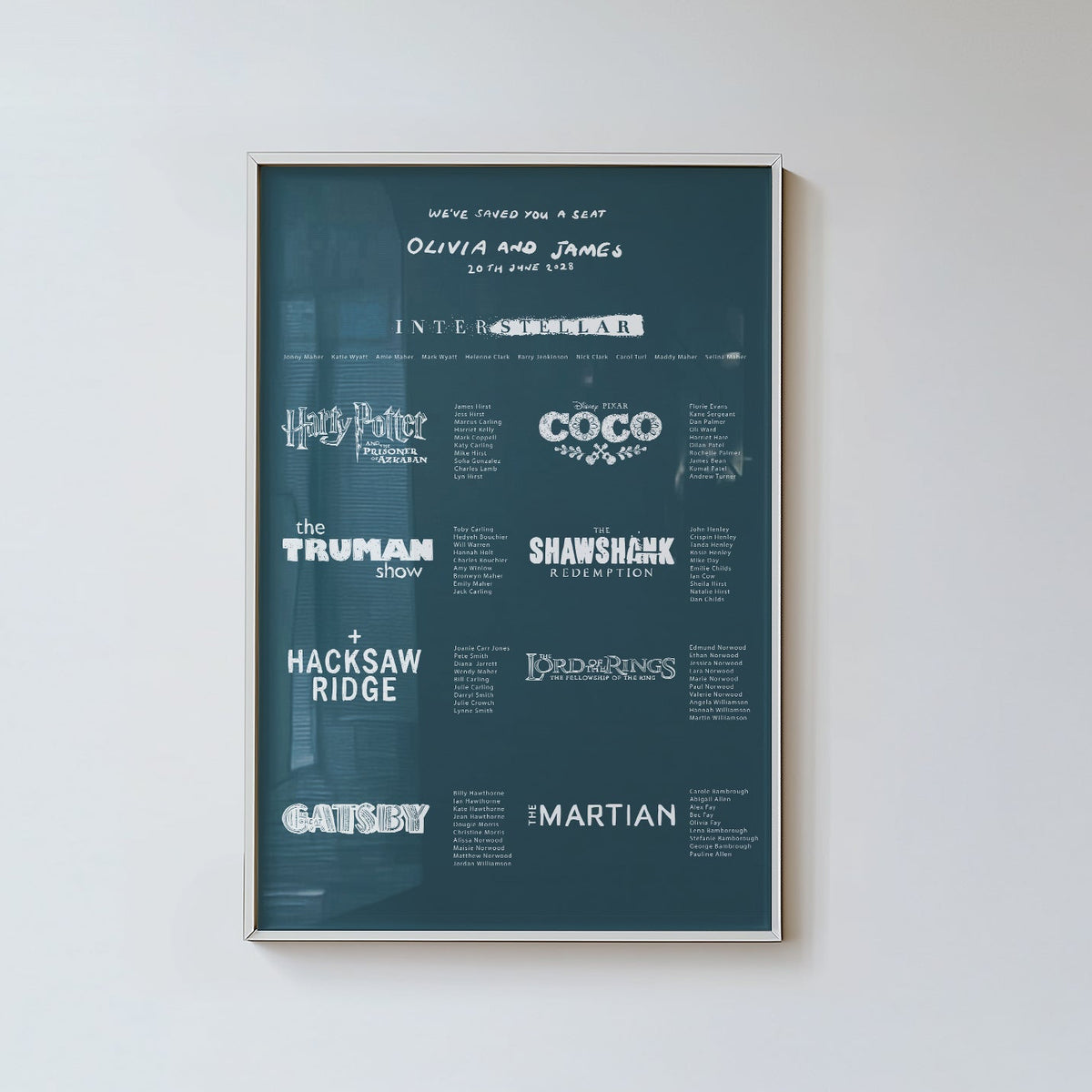 Wedding Table Plan with Bespoke Film/Places Illustrations
