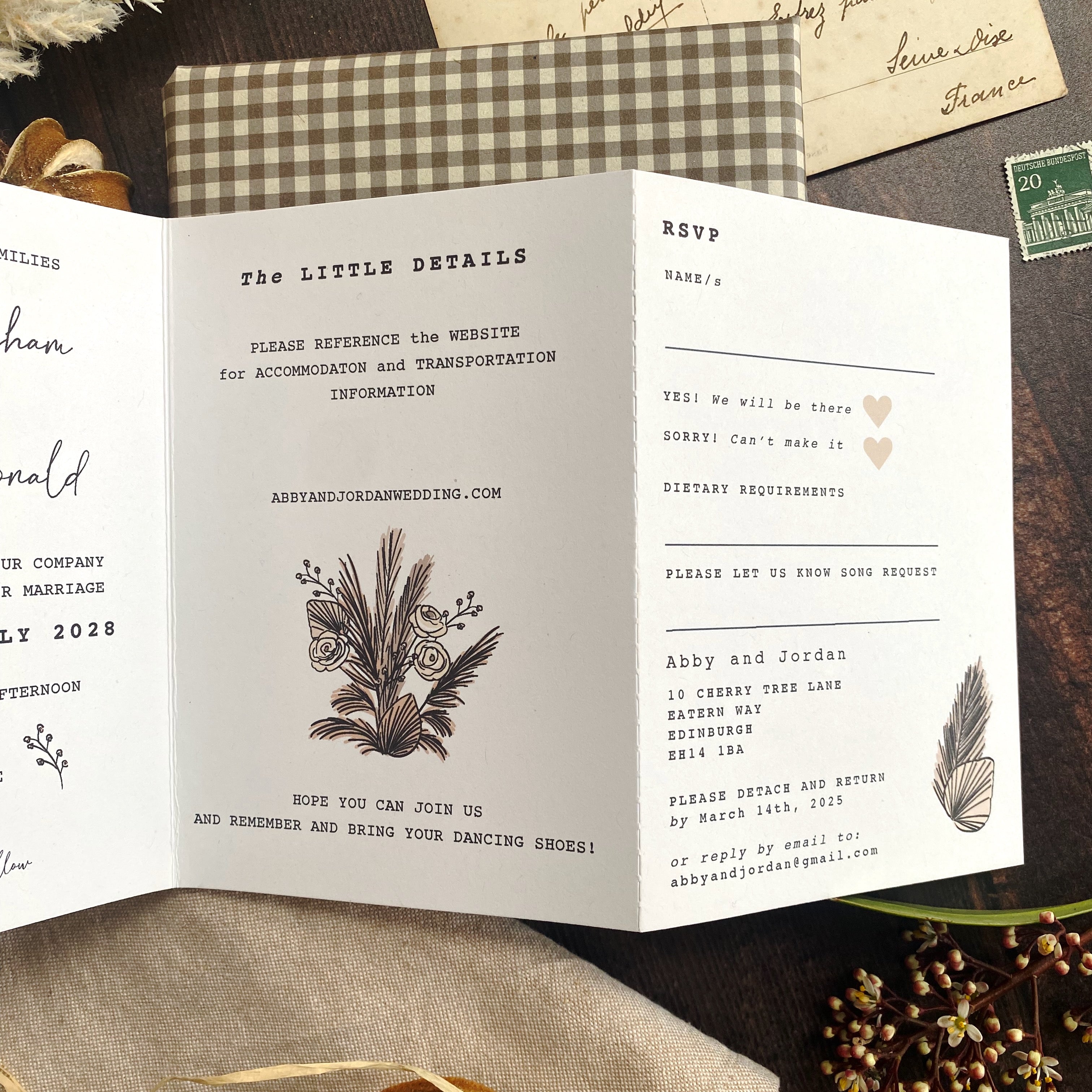 Boho Tipi Pampas Four Fold Wedding Invitation