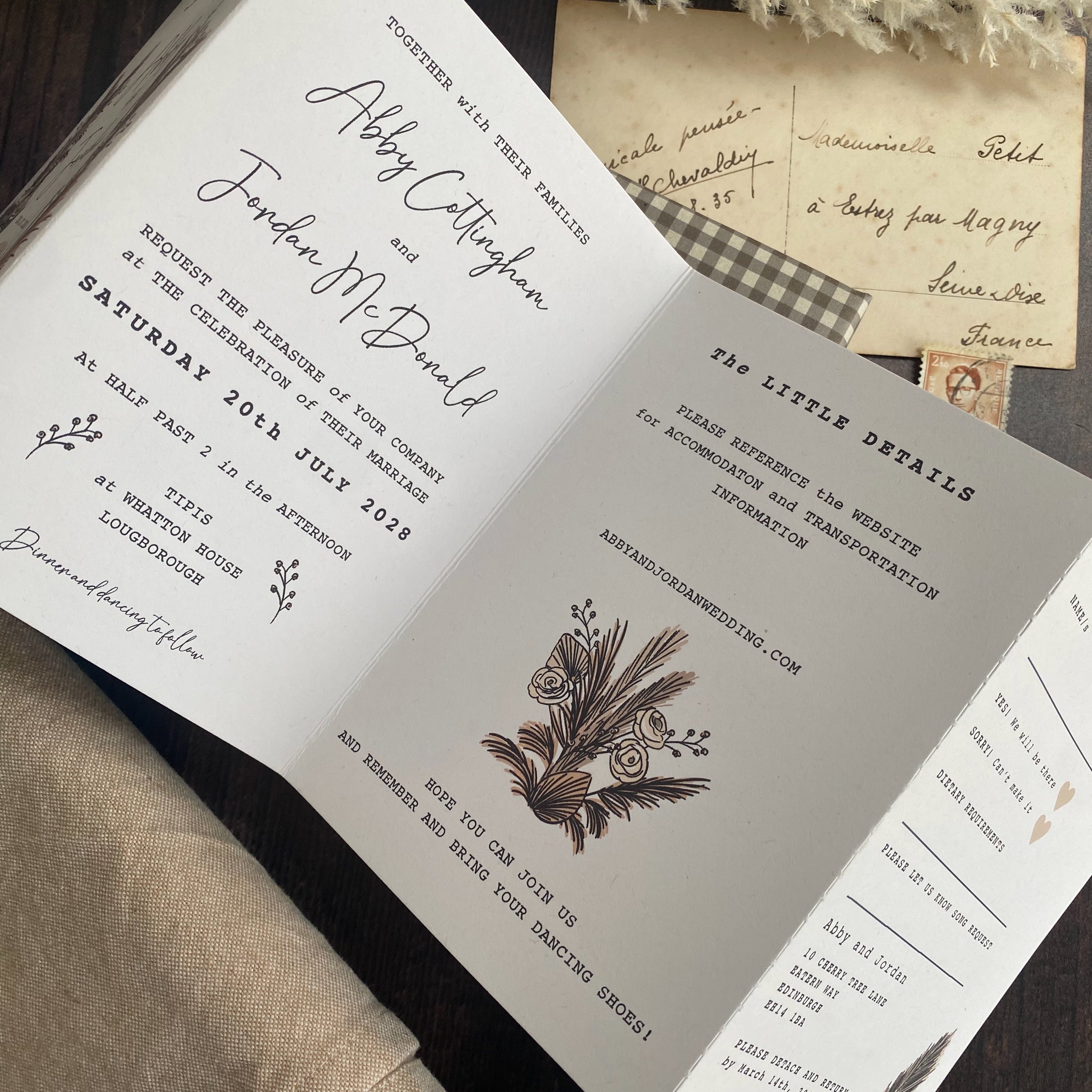 Boho Tipi Pampas Four Fold Wedding Invitation