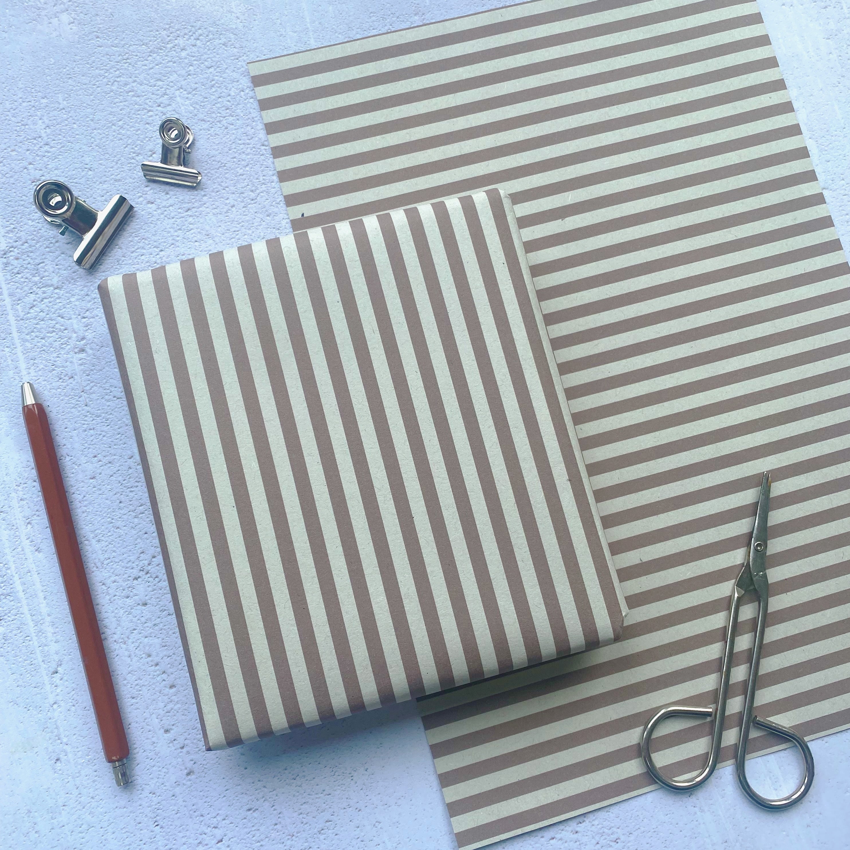 Stripe Mocha Paper Fibre 42cm x 29.7 (A3) Size Wrapping Paper Sheet