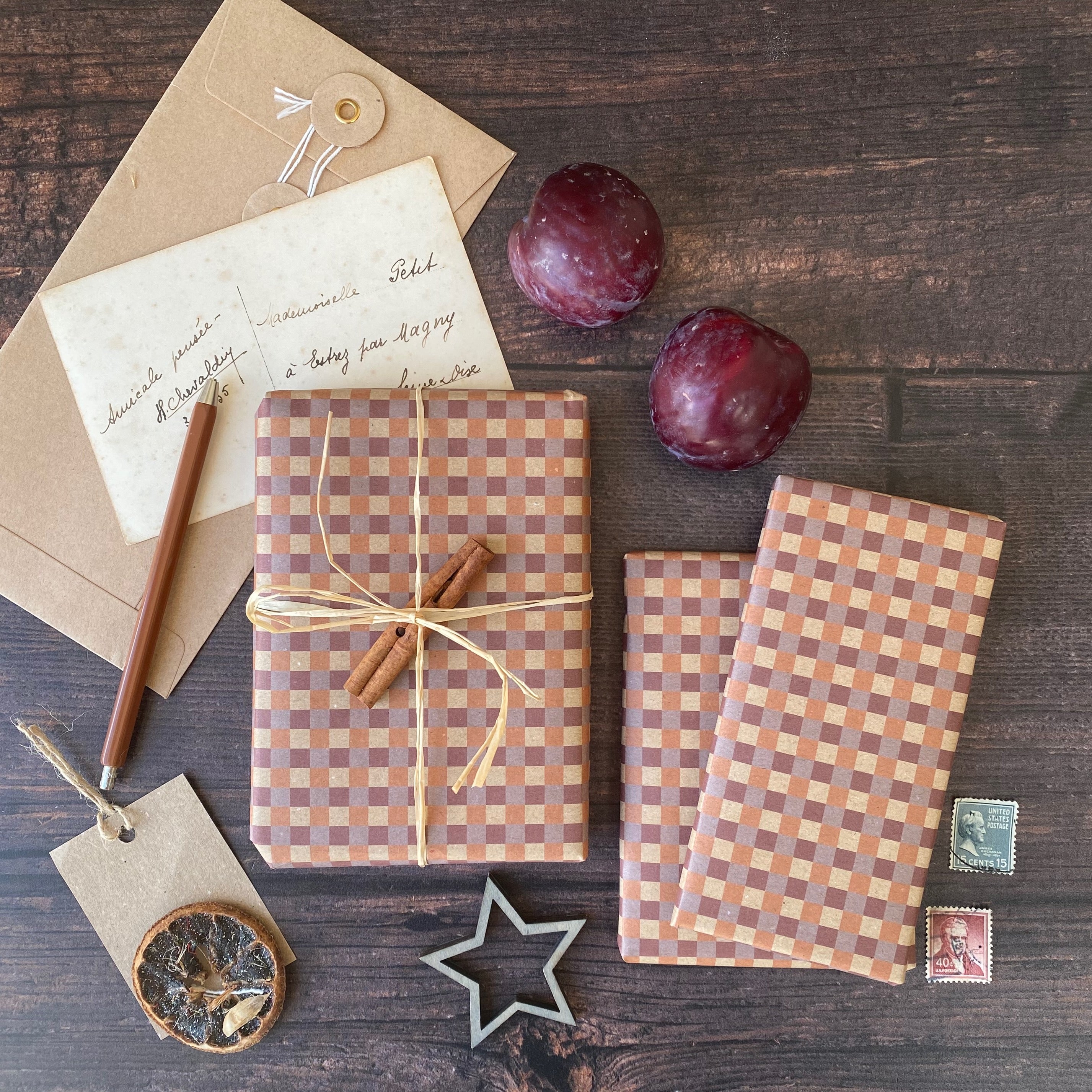 Cinnamon, Purple & Lilac Gingham Fibre 42 x 29.7cm