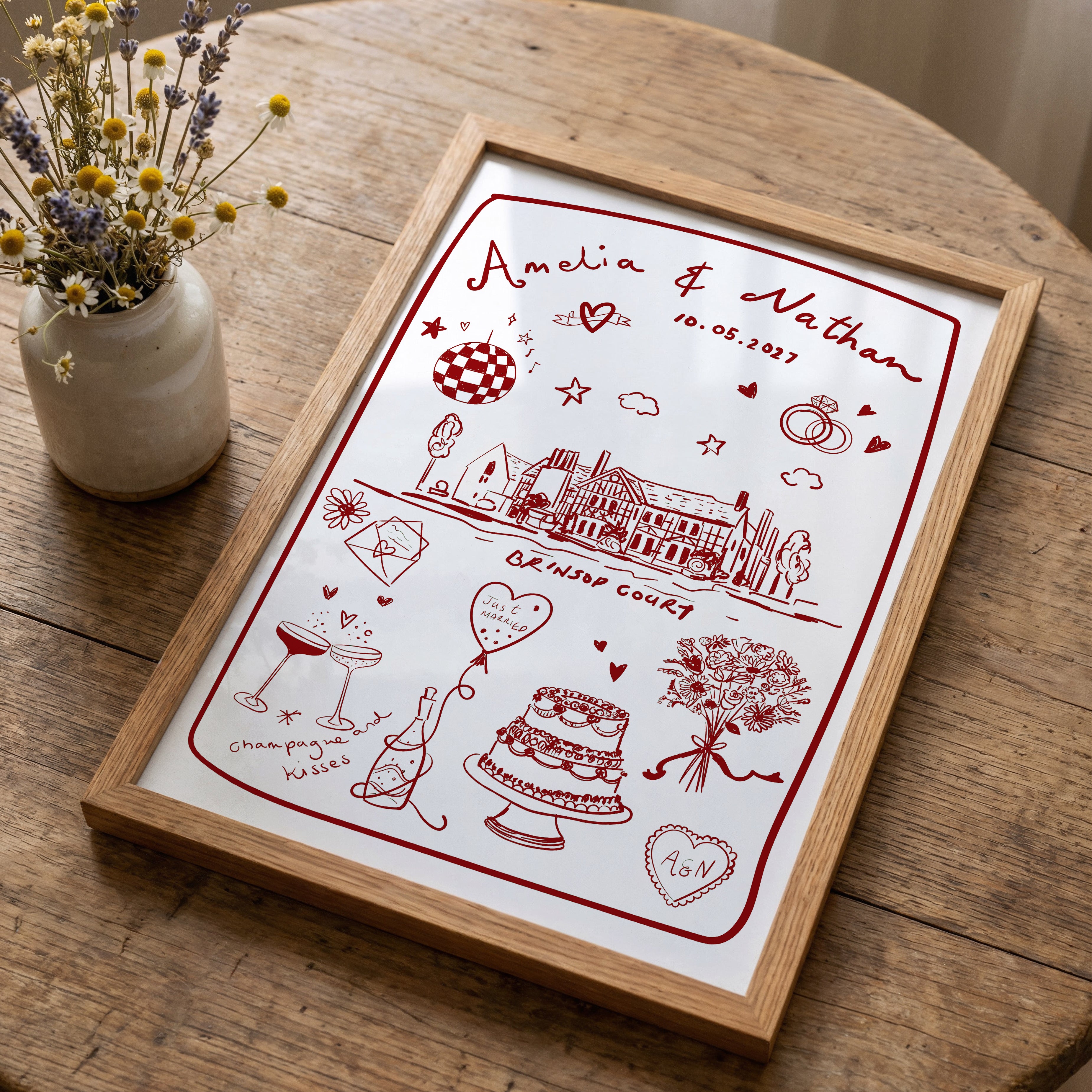 Personalised Hand-drawn Wedding Gift Poster