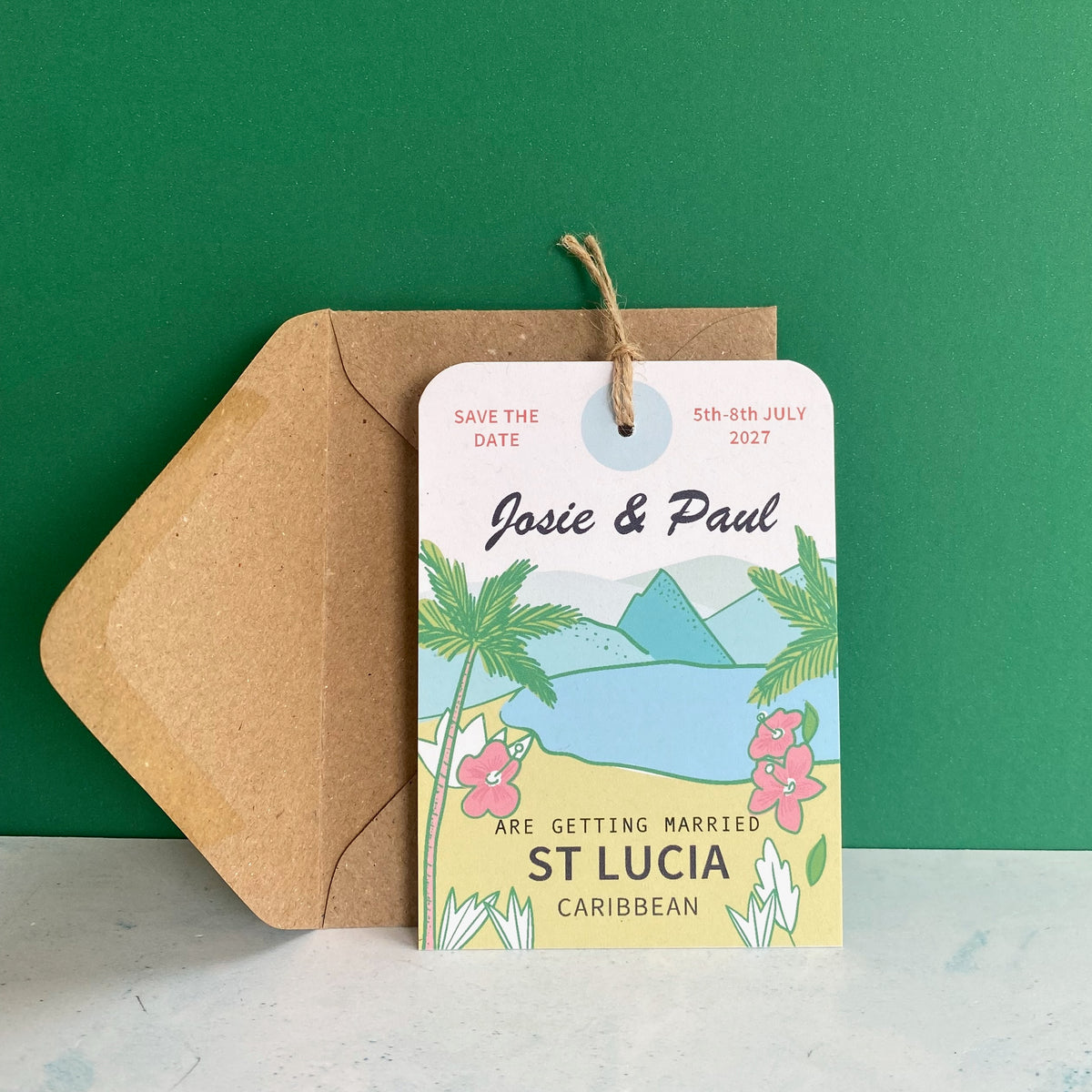 St Lucia  Illustration Save the Date Luggage Tag