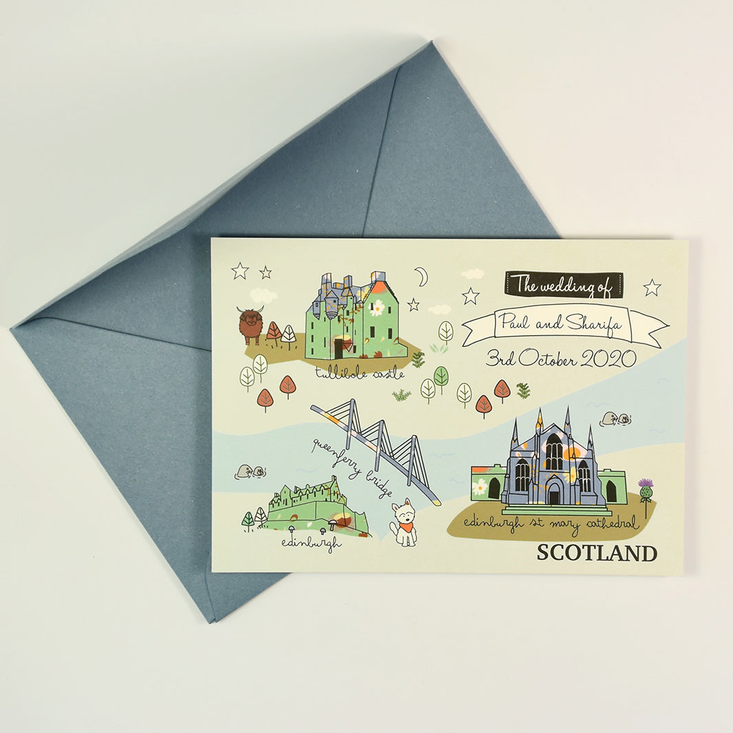 Illustrated Bespoke Map Invitation - Blue