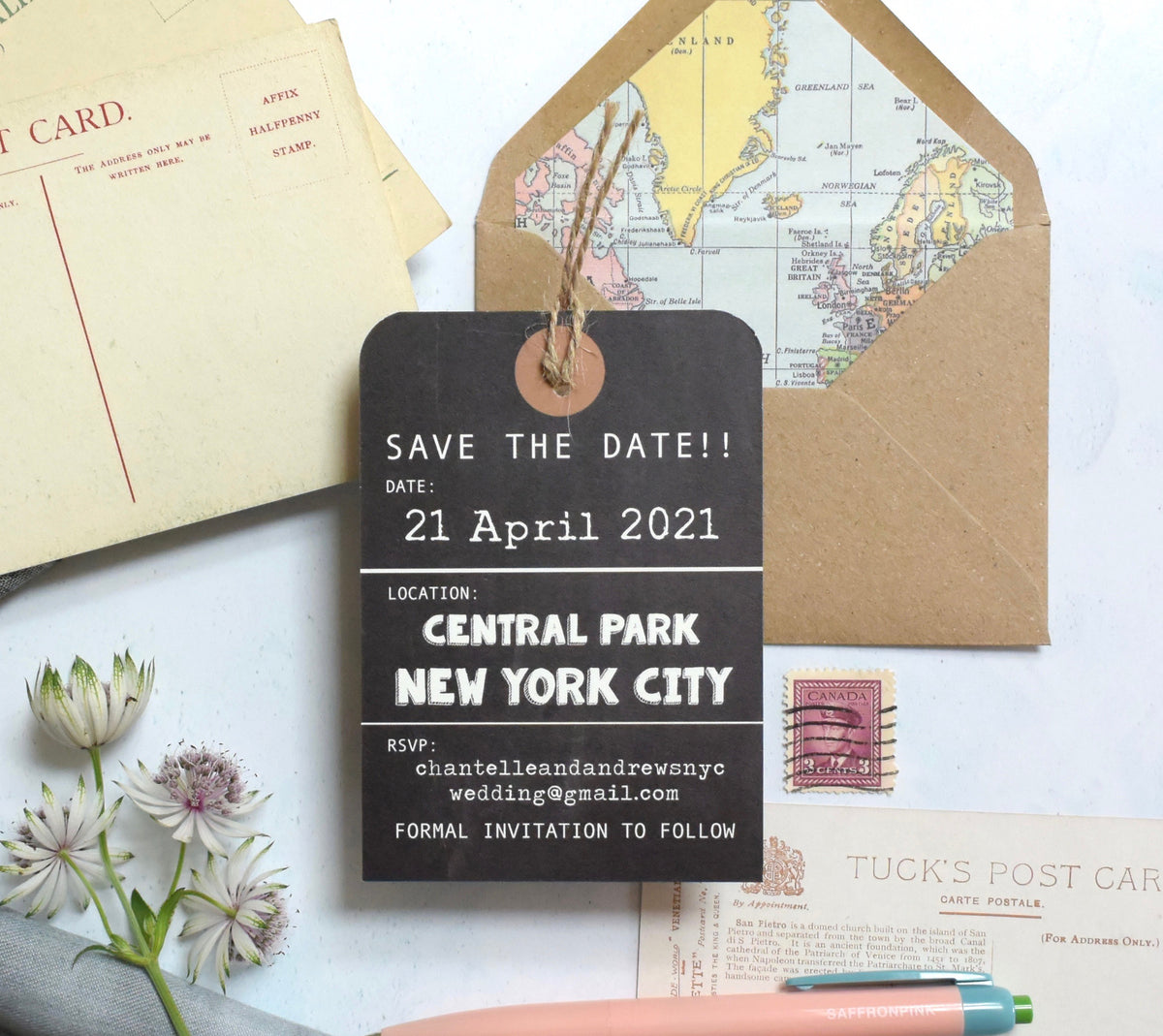 Destination Chalkboard Style Map Save the Date