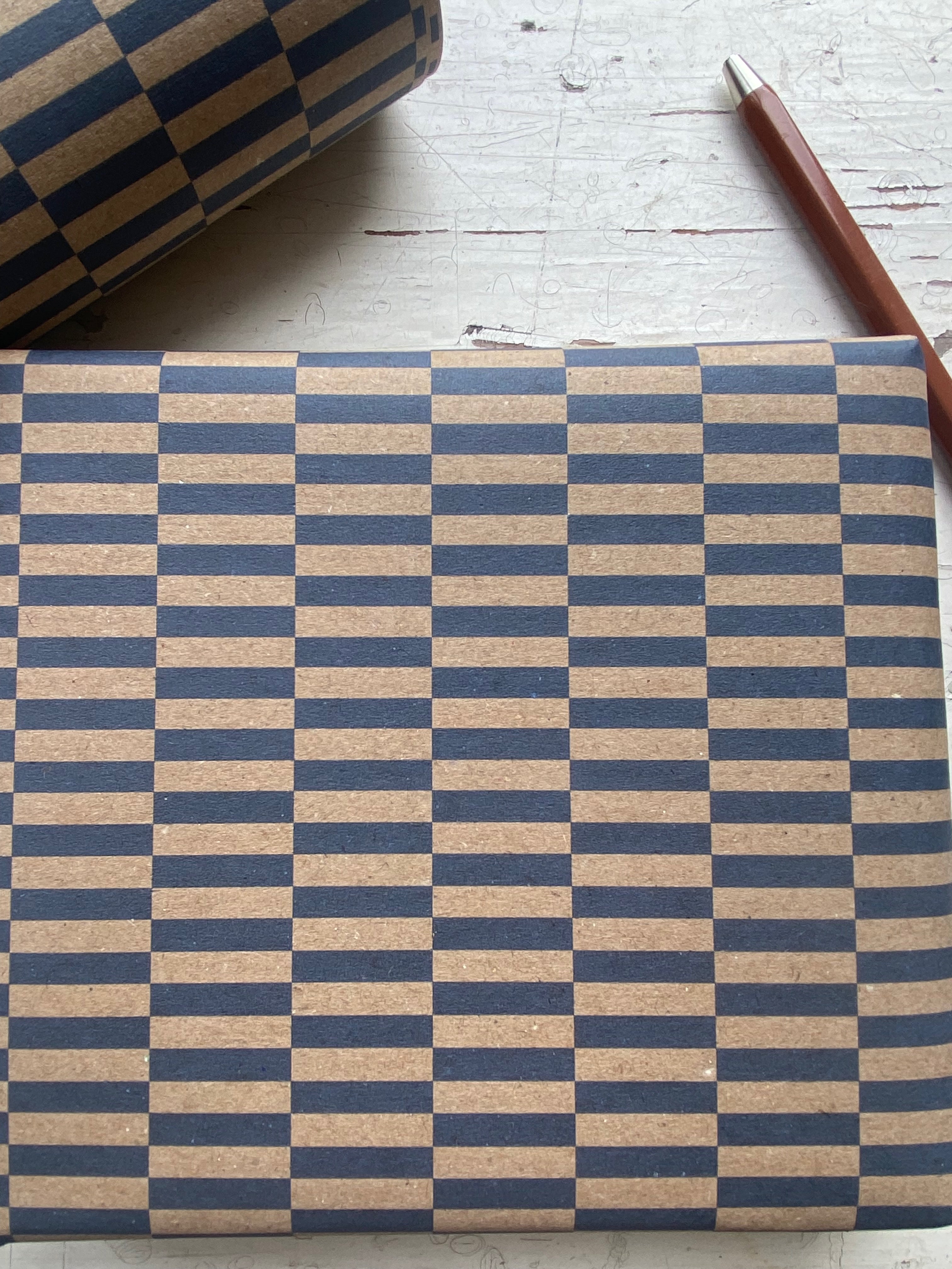 Navy Checkerboard Pattern Fibre 450 x 320mm  Size Wrapping Paper Sheet