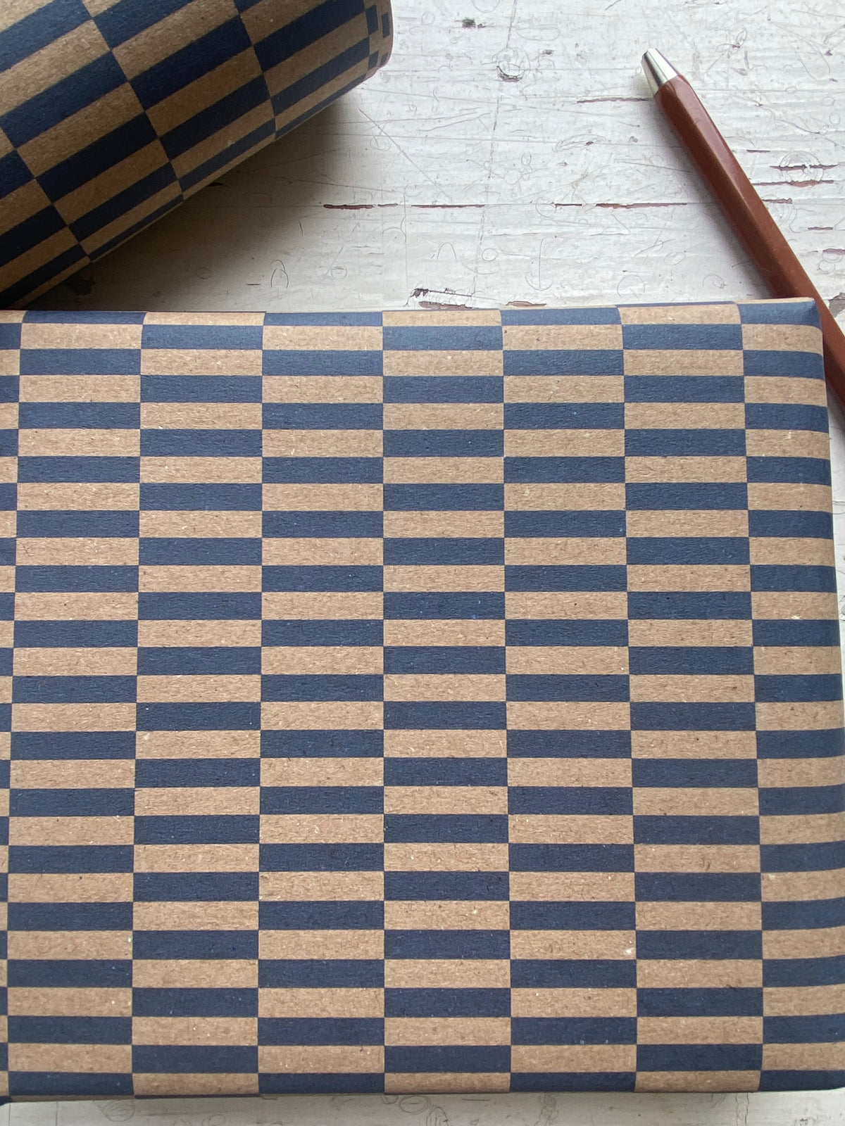 Navy Checkerboard Pattern Fibre 450 x 320mm  Size Wrapping Paper Sheet