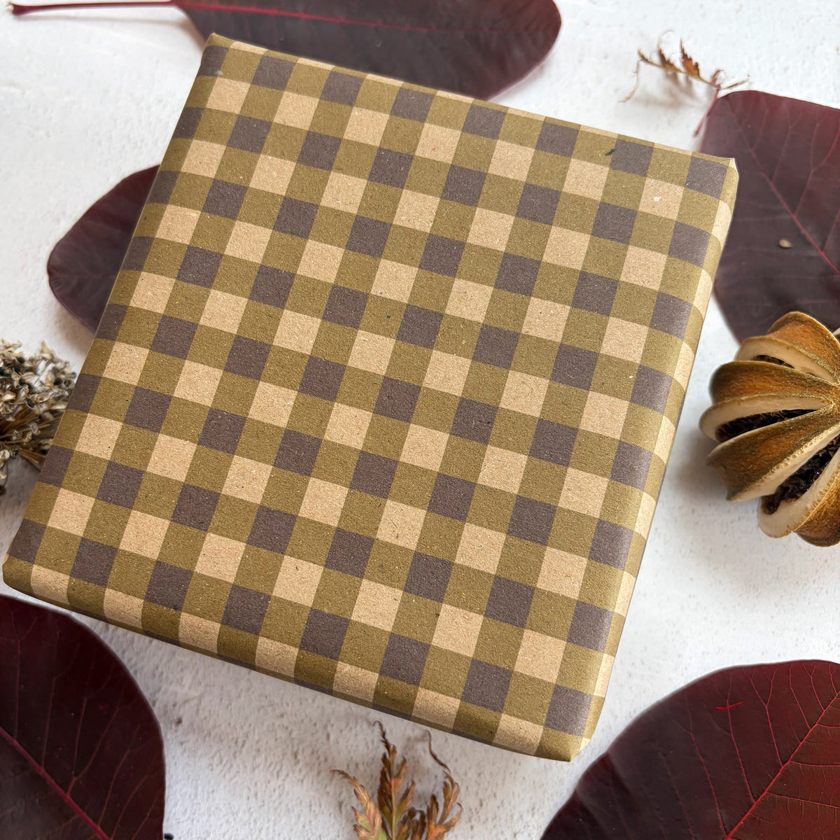 Moss Green Cheque Pattern Fibre 450 x 320mm Size Wrapping Paper Sheet