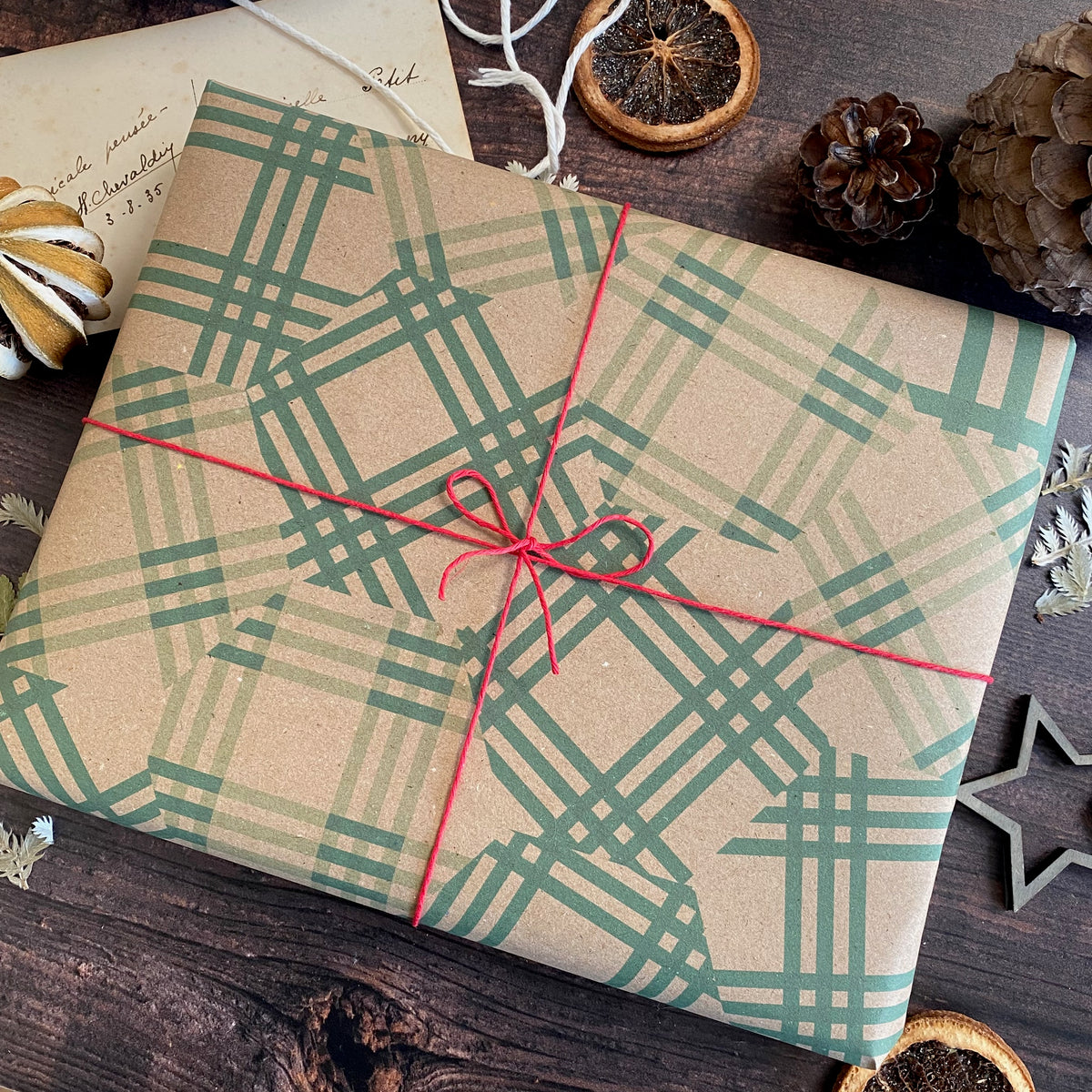 Patchwork Green Cheque Paper Fibre Wrapping Paper
