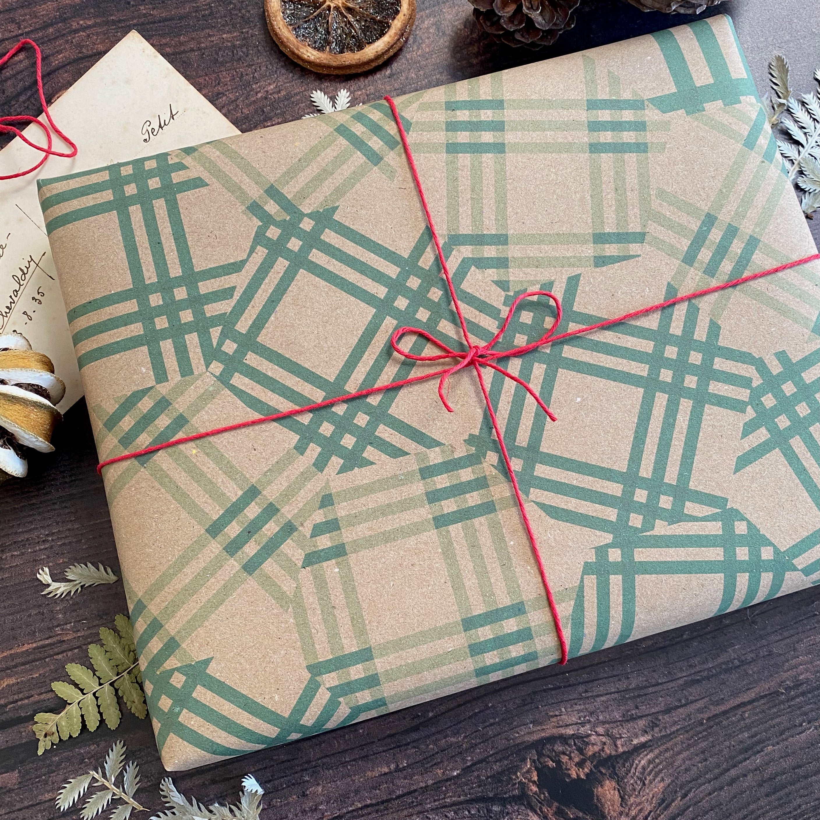 Patchwork Green Cheque Paper Fibre Wrapping Paper