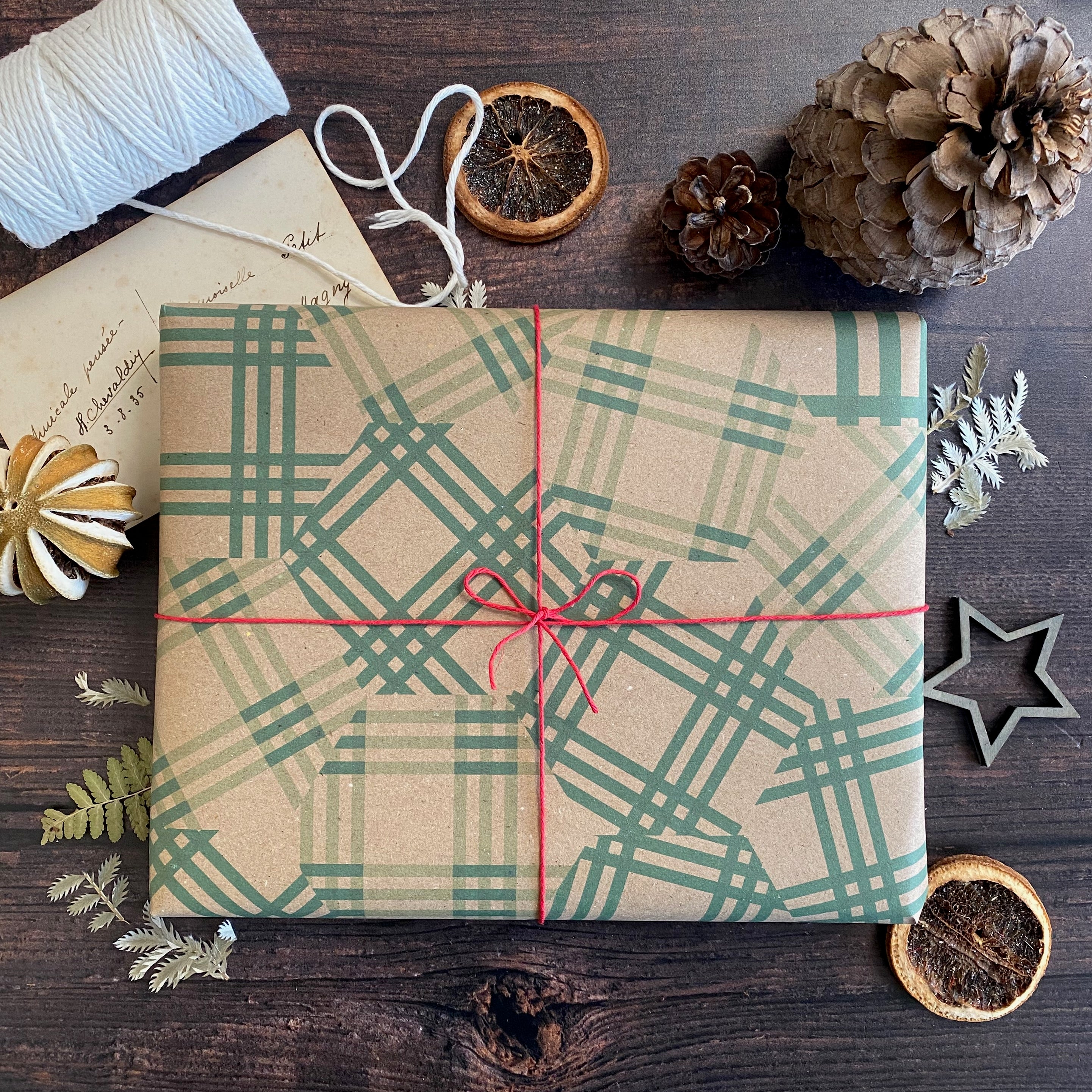 Patchwork Green Cheque Paper Fibre Wrapping Paper