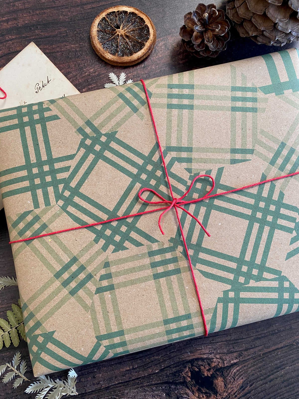Patchwork Green Cheque Paper Fibre Wrapping Paper