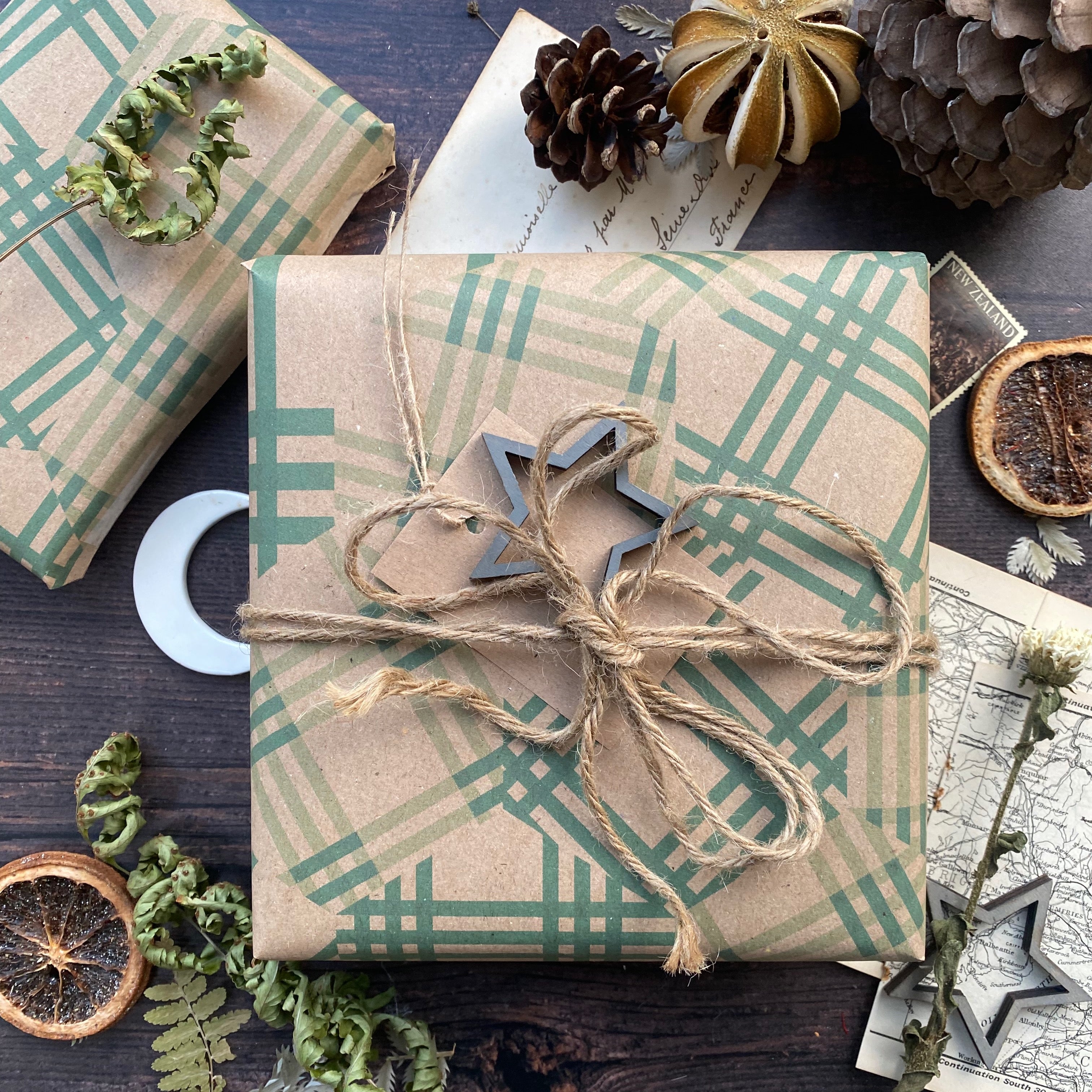 Patchwork Green Cheque Paper Fibre Wrapping Paper