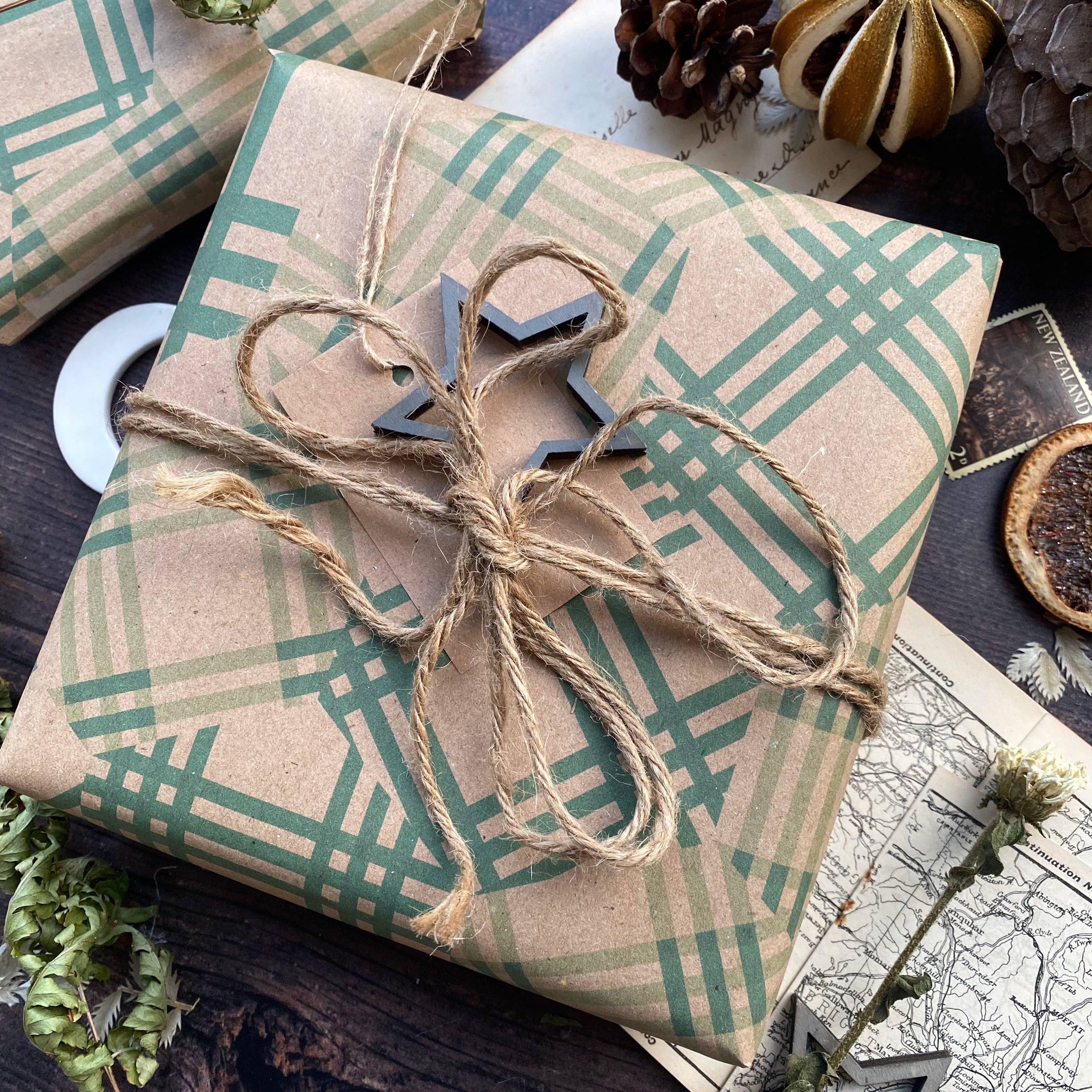 Patchwork Green Cheque Paper Fibre Wrapping Paper