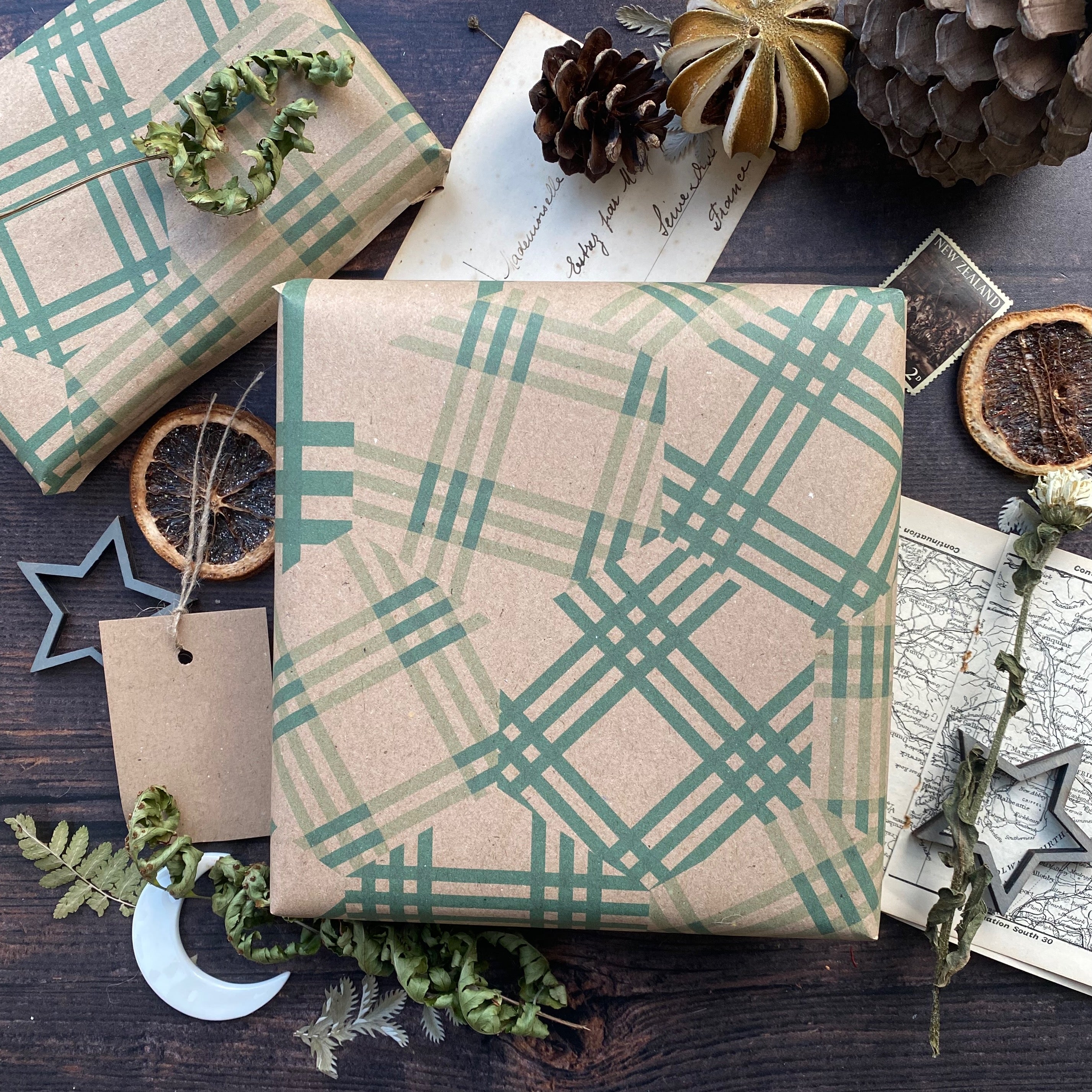 Patchwork Green Cheque Paper Fibre Wrapping Paper