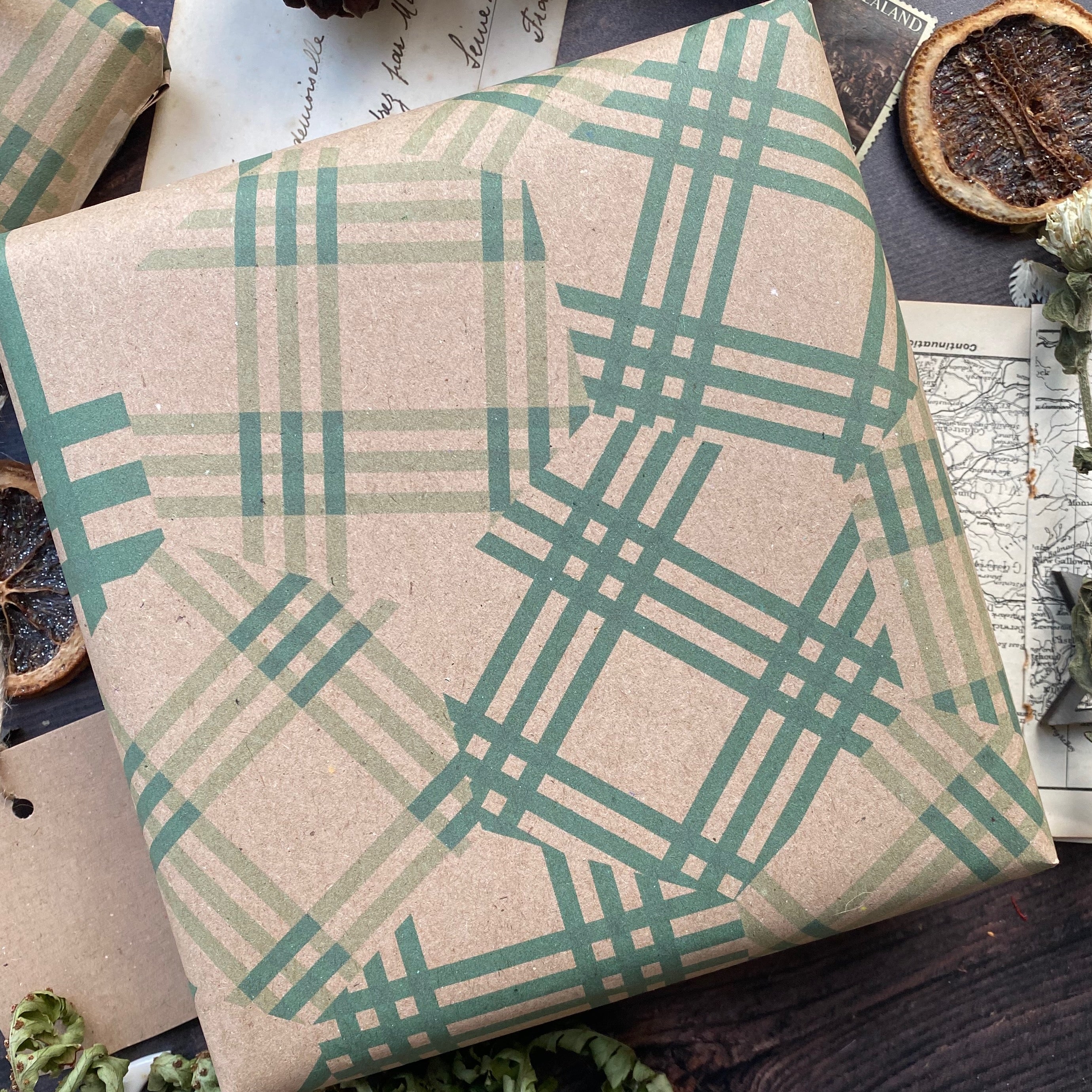 Patchwork Green Cheque Paper Fibre Wrapping Paper