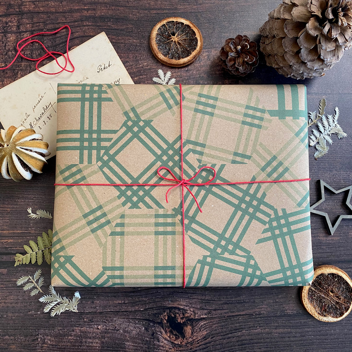 Patchwork Green Cheque Paper Fibre Wrapping Paper