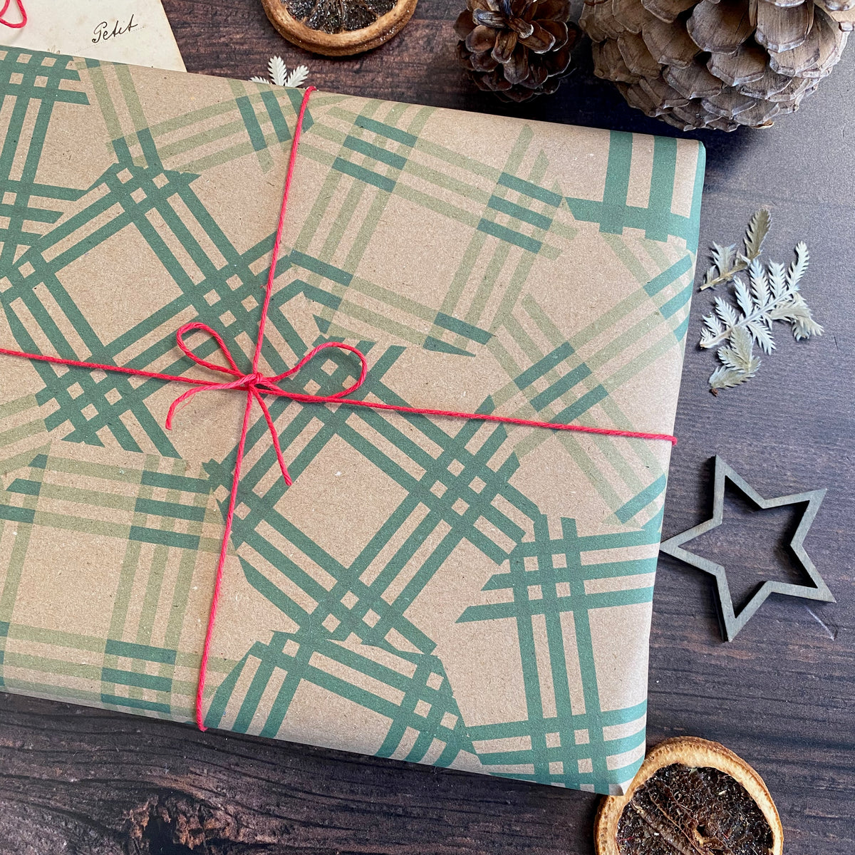 Patchwork Green Cheque Paper Fibre Wrapping Paper
