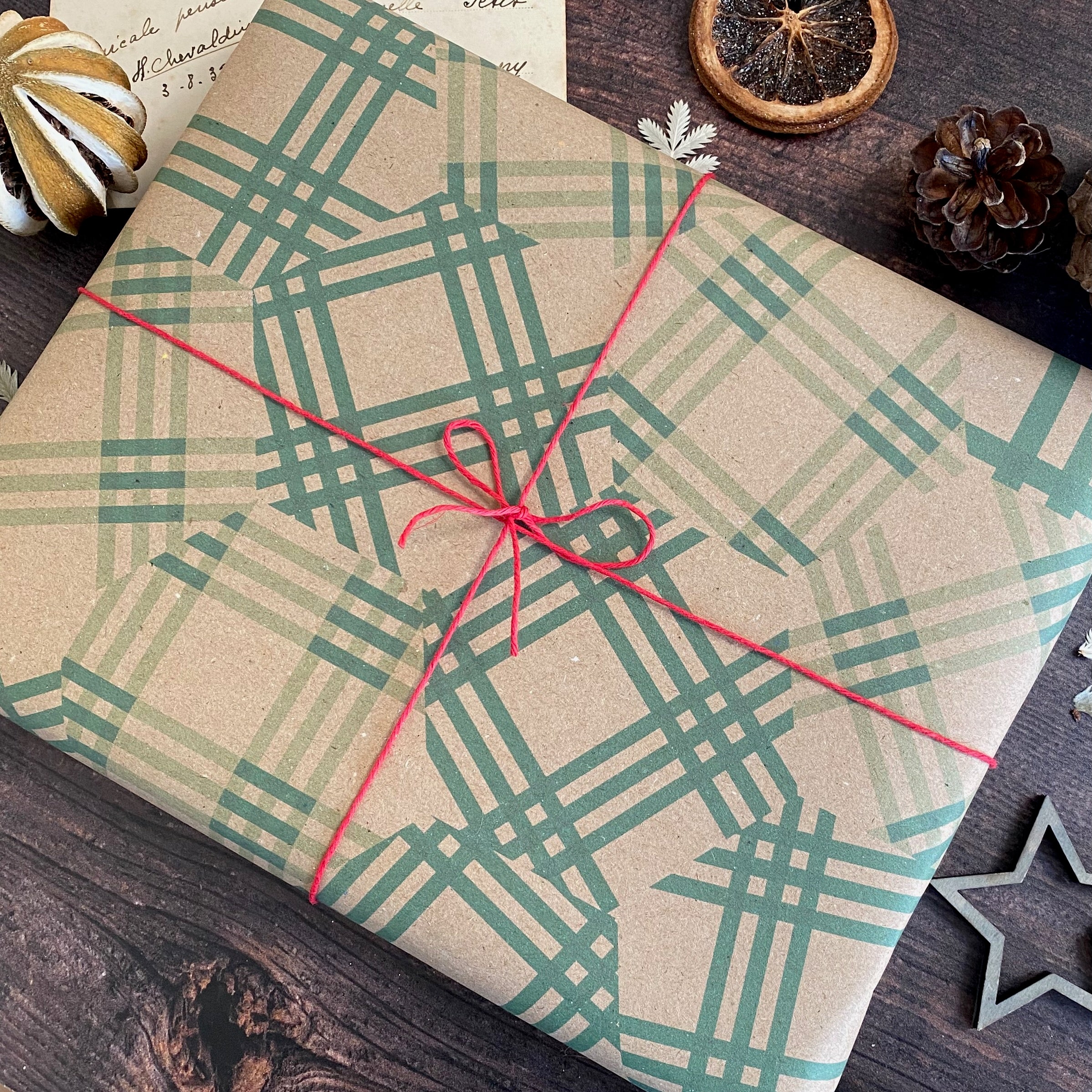 Patchwork Green Cheque Paper Fibre Wrapping Paper