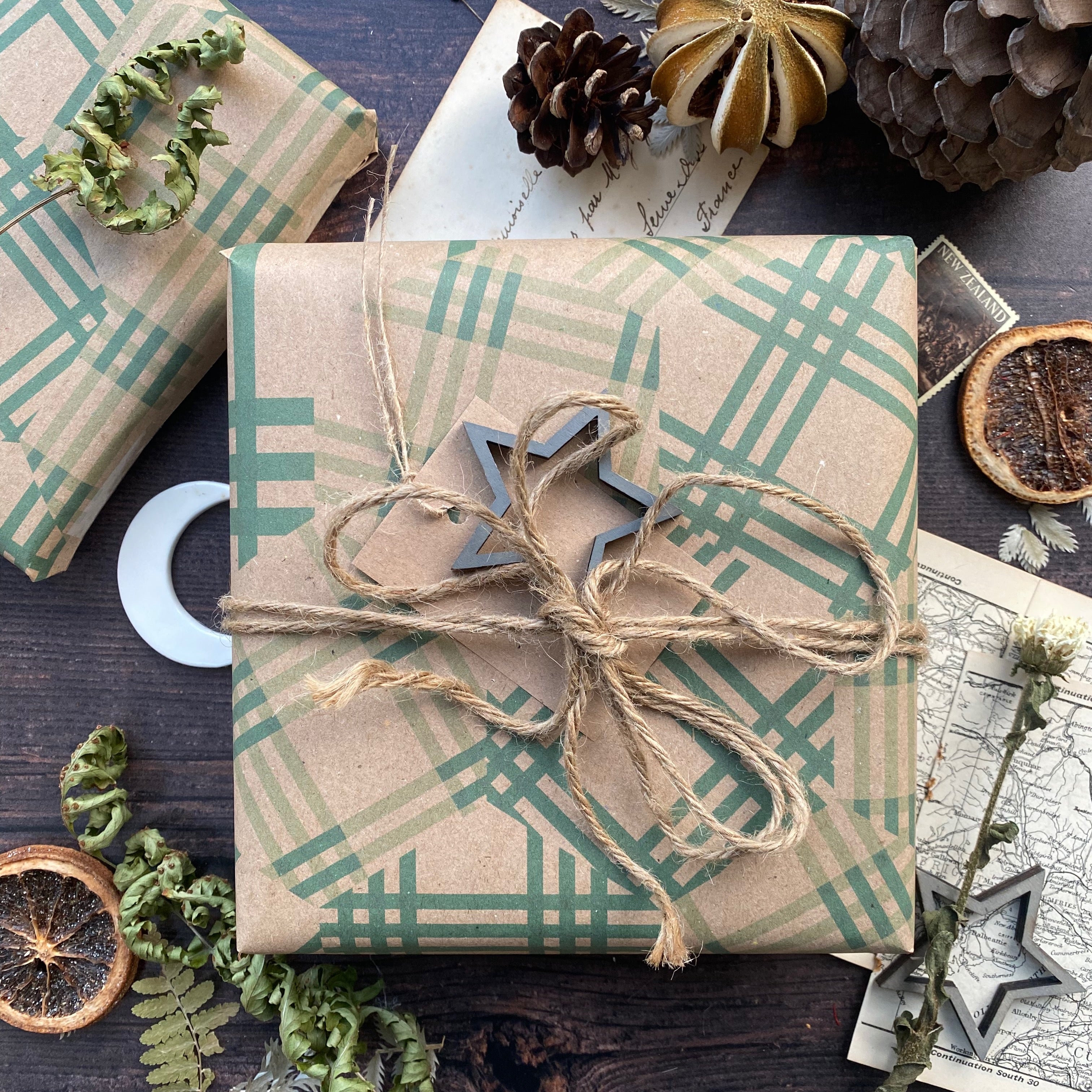 Patchwork Green Cheque Paper Fibre Wrapping Paper