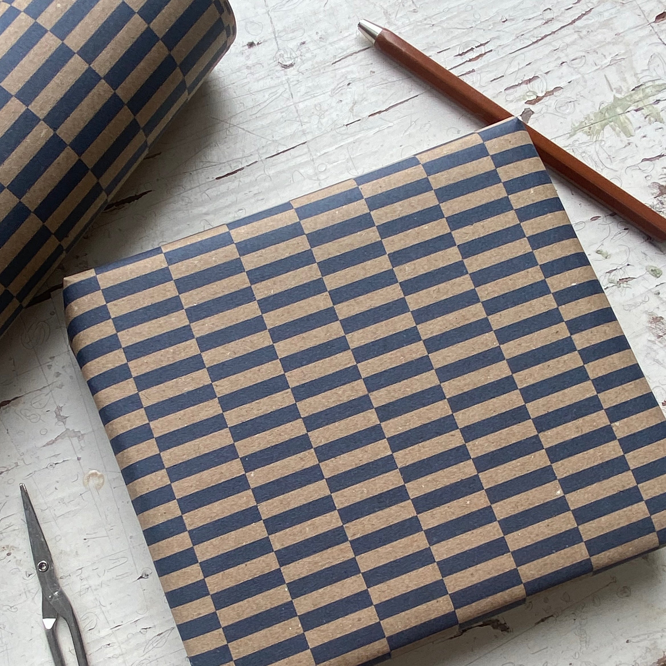 Navy Checkerboard Pattern Fibre 450 x 320mm  Size Wrapping Paper Sheet
