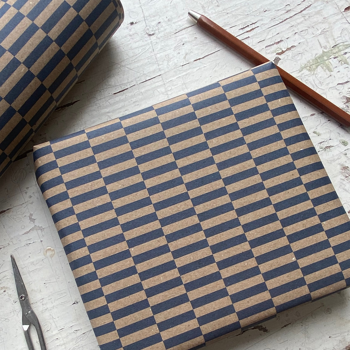 Navy Checkerboard Pattern Fibre 450 x 320mm  Size Wrapping Paper Sheet