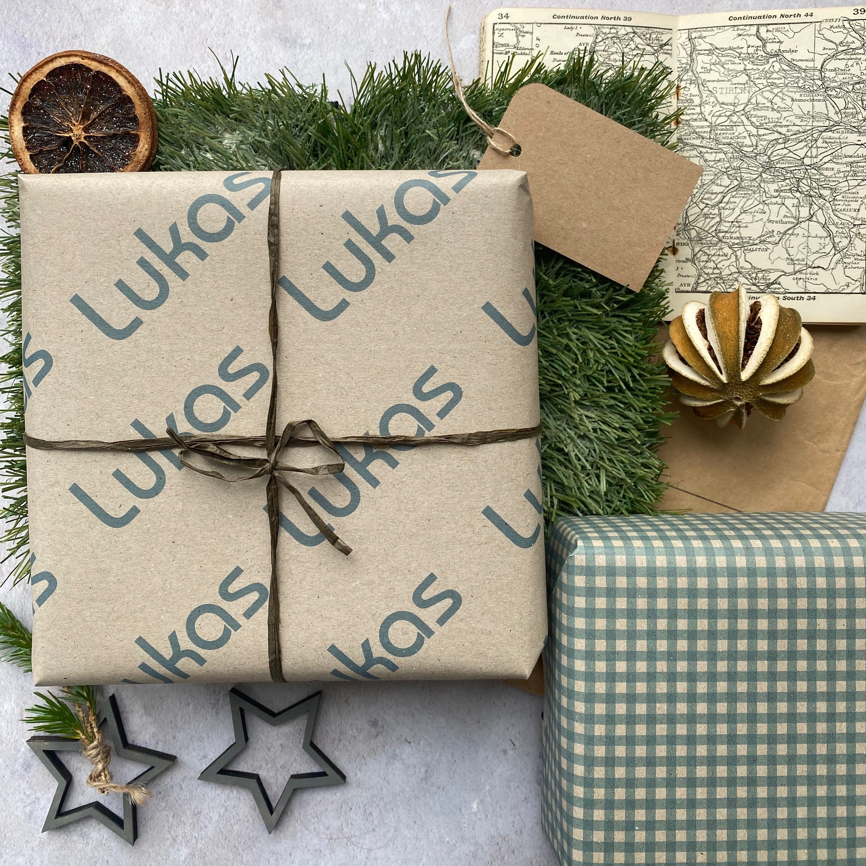 Blue/Green Gingham Christmas Wrapping paper