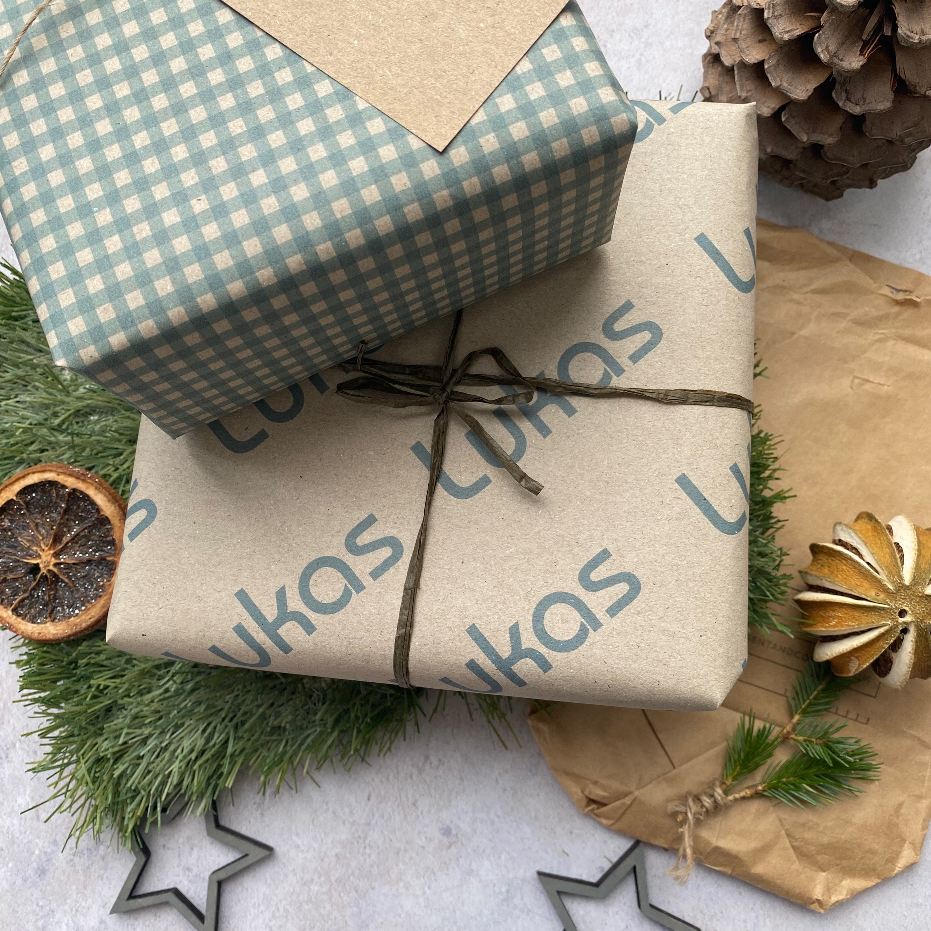 Blue/Green Gingham Christmas Wrapping paper