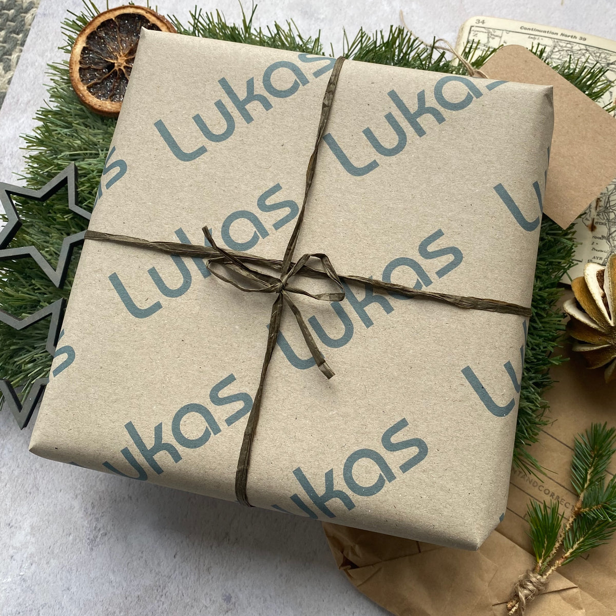 Retro Vintage Christmas Personalised Name Wrapping Paper Set