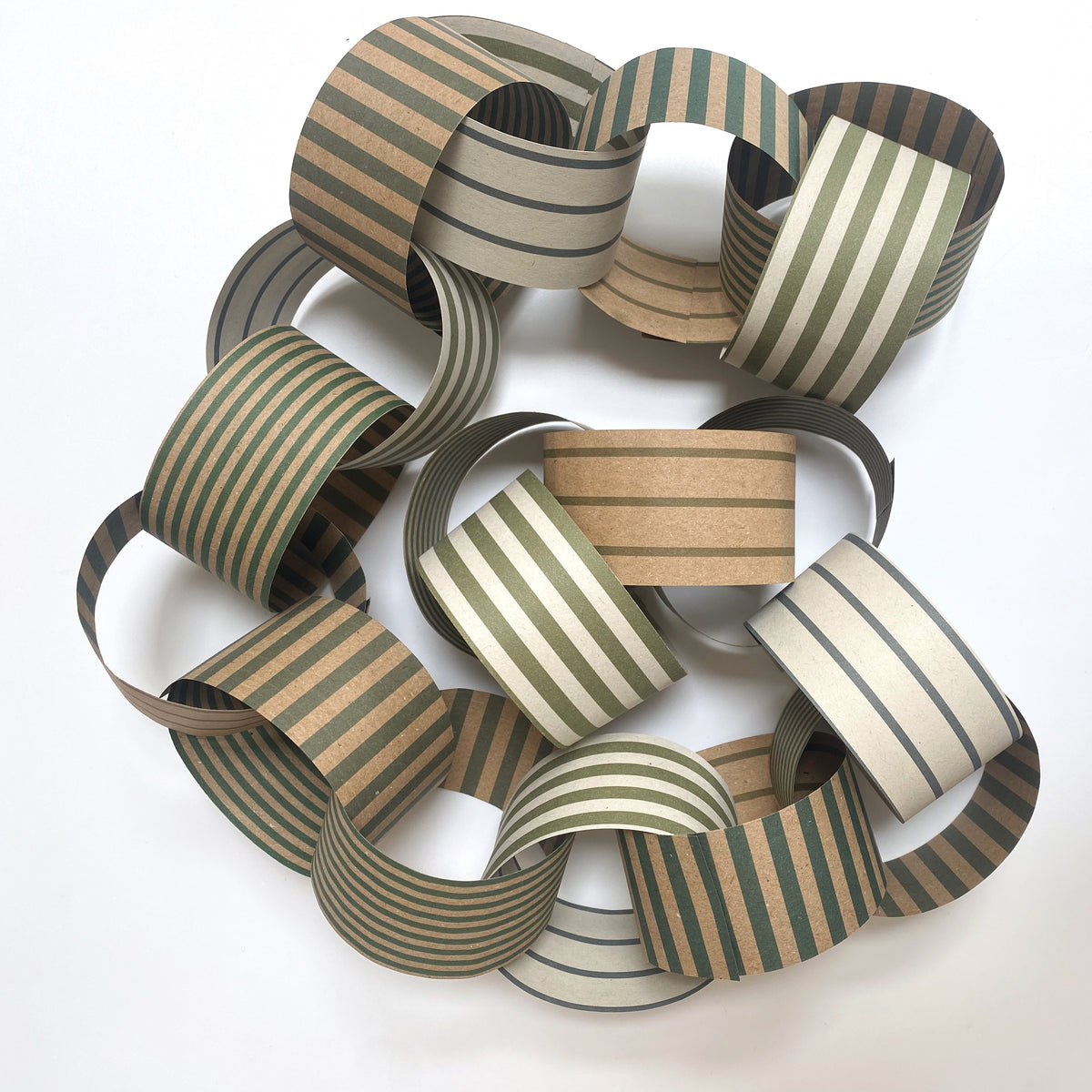 Green Stripe Paper Chain Garland Kit
